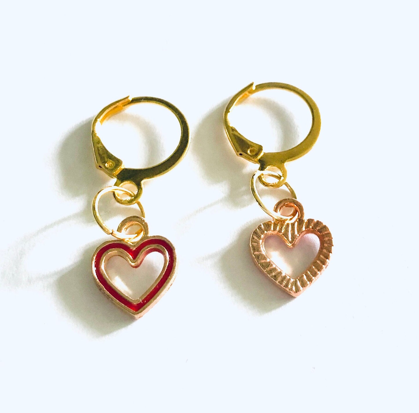 Red Heart Huggie Earrings, Gold Mini Hoops with Cut Out Heart Charm Red Enamel, Gold Huggies Hoops, Sweet Cute Love Core Aesthetic