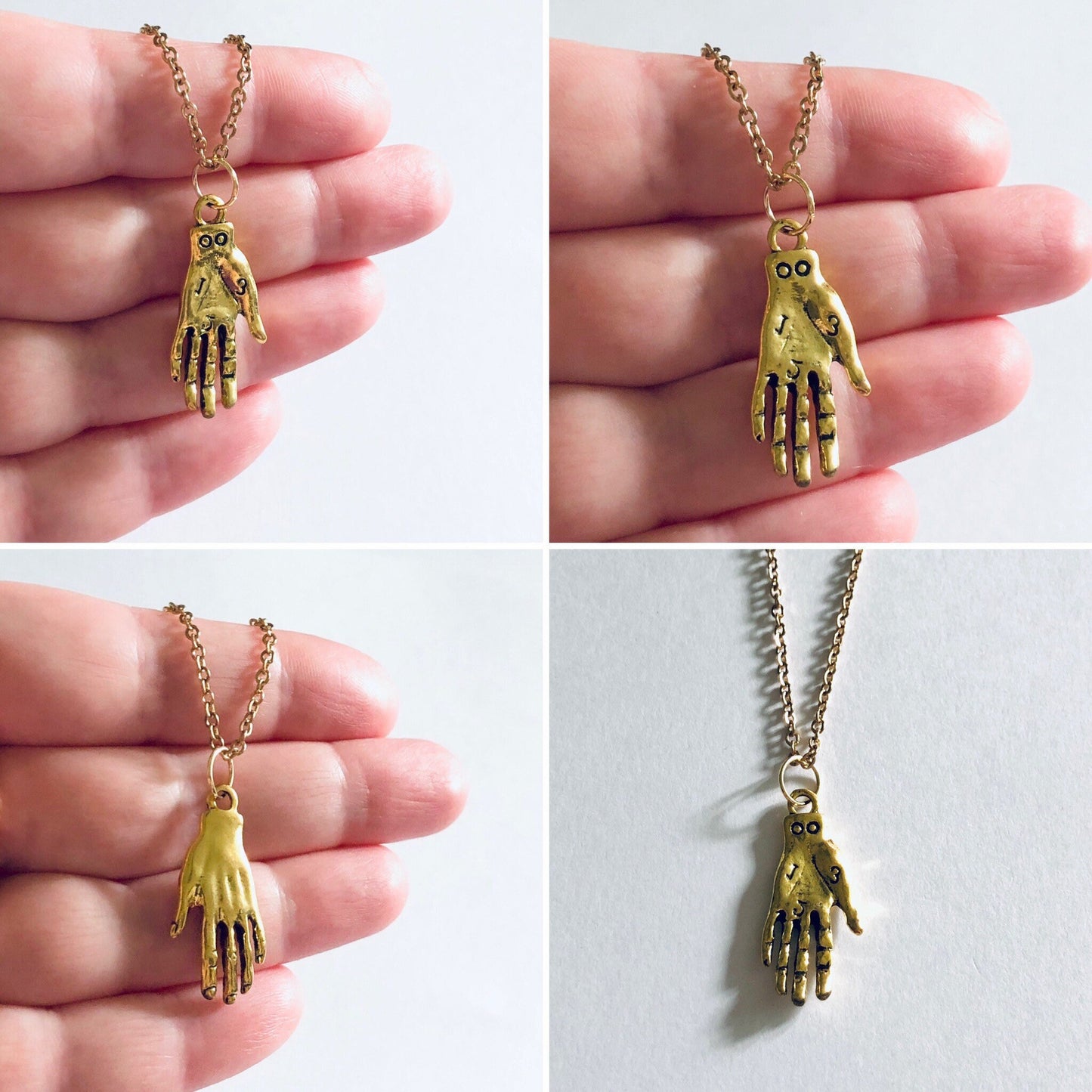 Gold Palmistry Necklace, Divination Hand Necklace, Gold Plated Chain Over Stainless Steel, Hand Charm, Wicca Wiccan Witchy Woman