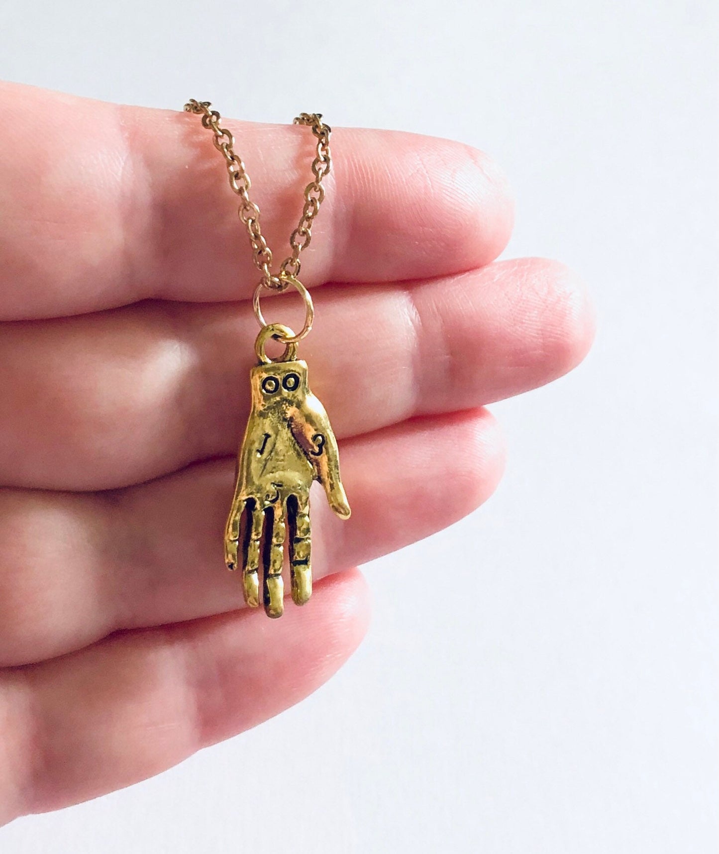 Gold Palmistry Necklace, Divination Hand Necklace, Gold Plated Chain Over Stainless Steel, Hand Charm, Wicca Wiccan Witchy Woman