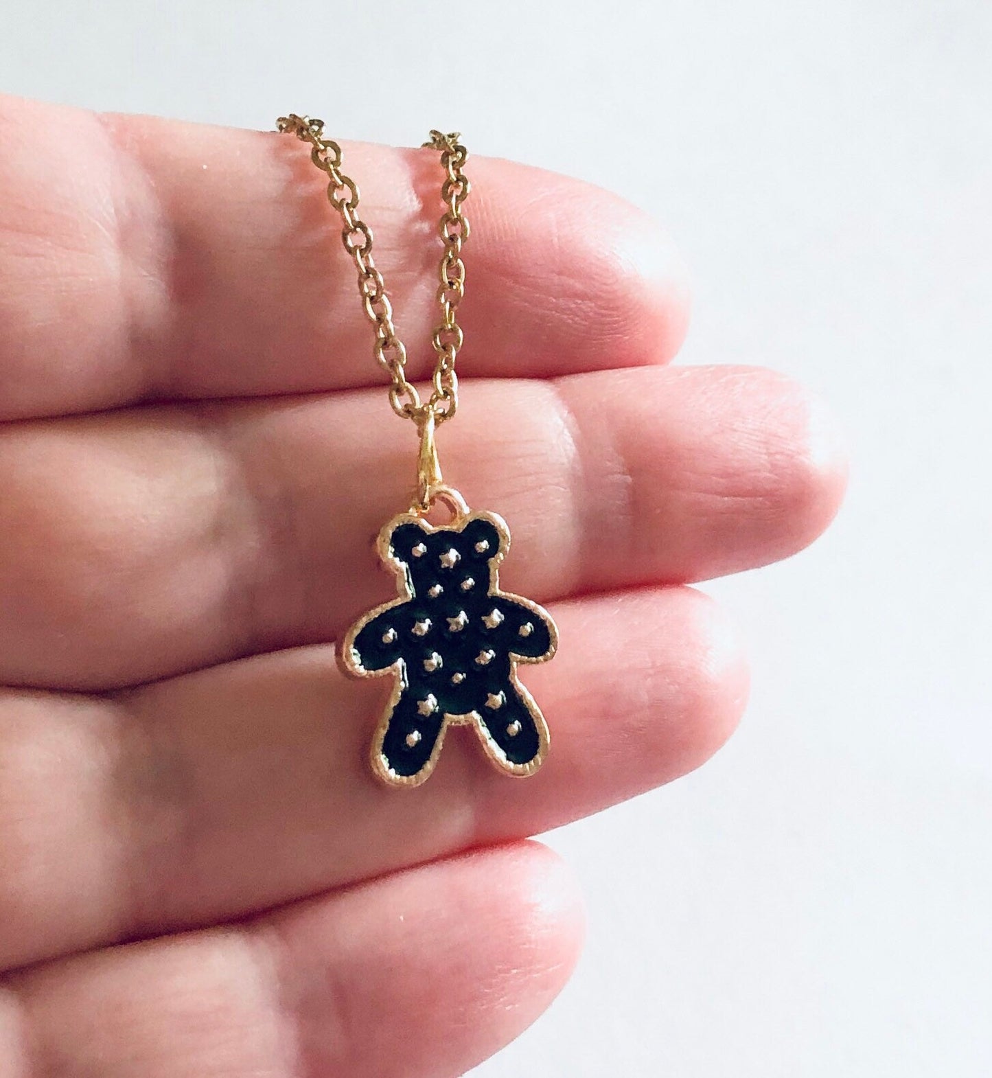 Gold Teddy Bear Necklace, Kawaii Necklace