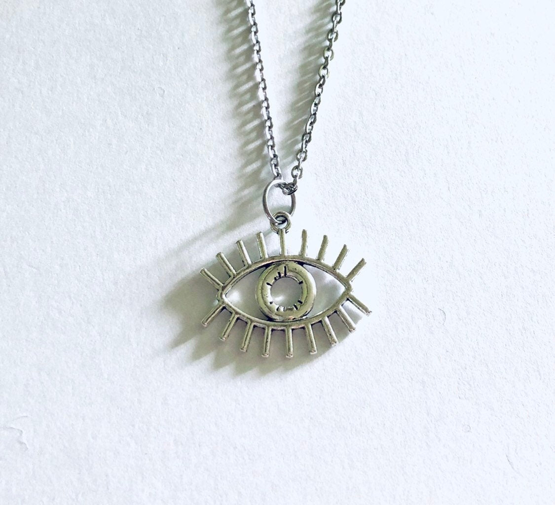 Evil Eye Necklace, Silver Protection From The Evil Eye Charm Necklace, Dainty Chain, Stainless Steel, Eye of Ra, Eye of Horus, Egyptian