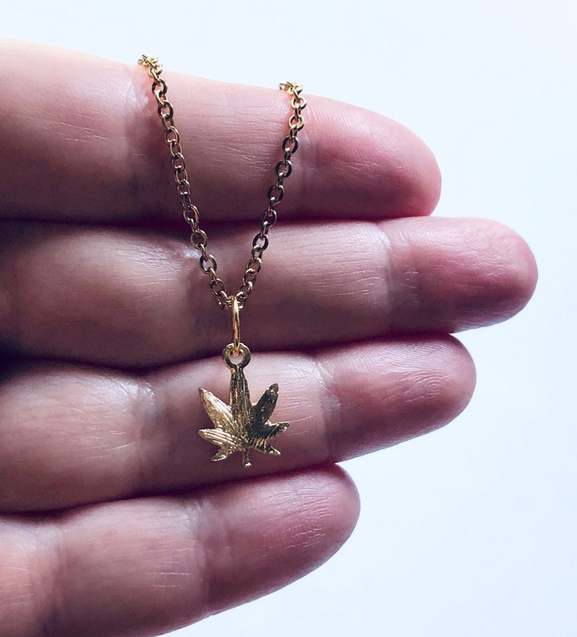 Gold Weed Necklace, Gold Plated Marijuana Necklace with Rhinestones, Canada Maple Leaf Necklace, Herbal Remedy Maple Leaf Nature Boho