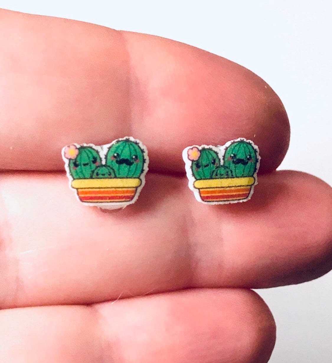 Cute Cactus Stud Earrings, Plant Stud Earrings Studs, Acrylic Epoxy Resin Earrings, Boho Hippie Hippies