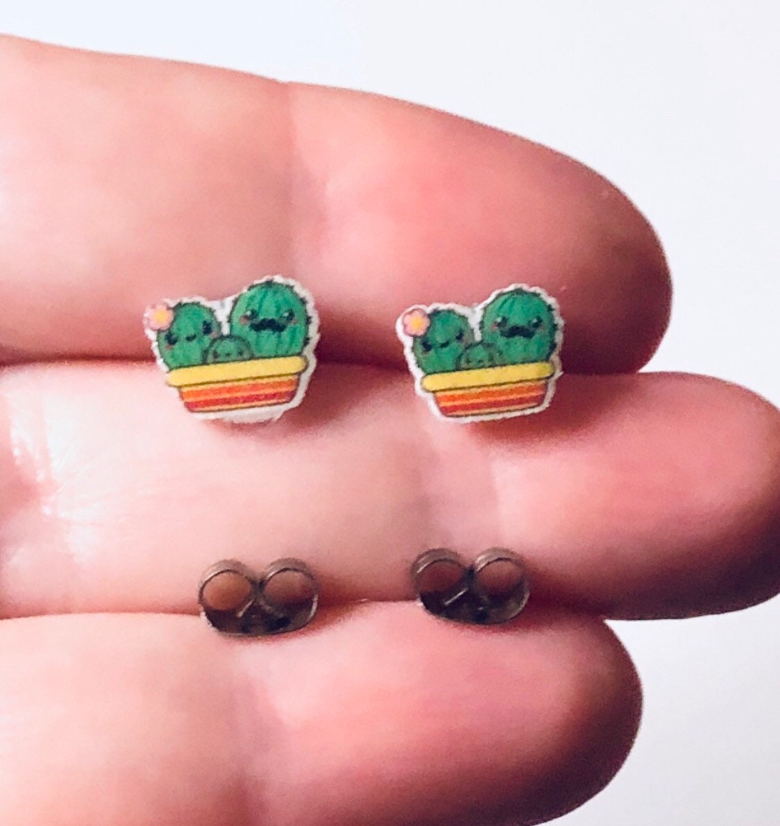 Cute Cactus Stud Earrings, Plant Stud Earrings Studs, Acrylic Epoxy Resin Earrings, Boho Hippie Hippies