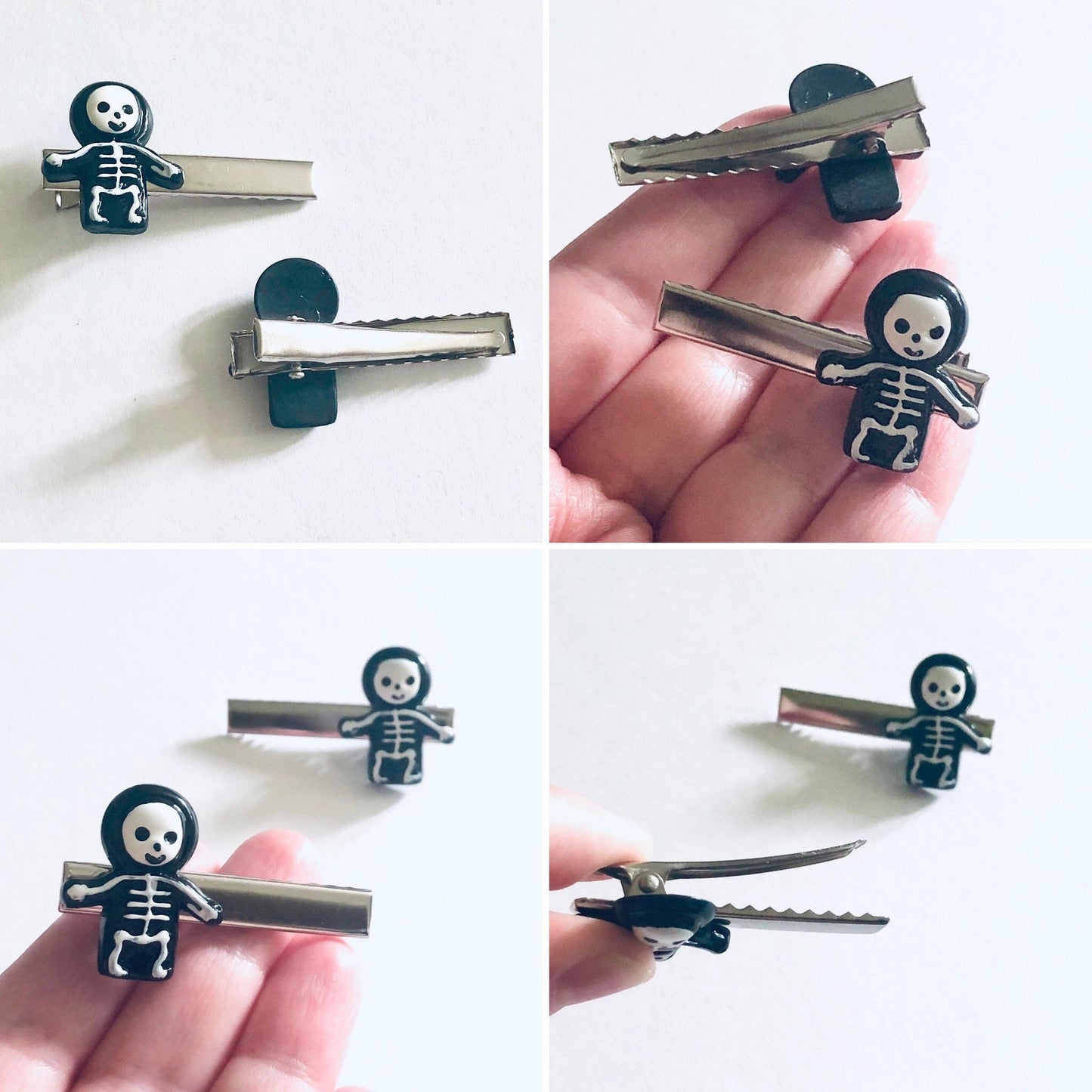 SET OF 2 Skeleton Hair Clips Skeleton Man Alligator Clips Barrettes Halloween Bobby Pins Spooky Cute Hair Accessories