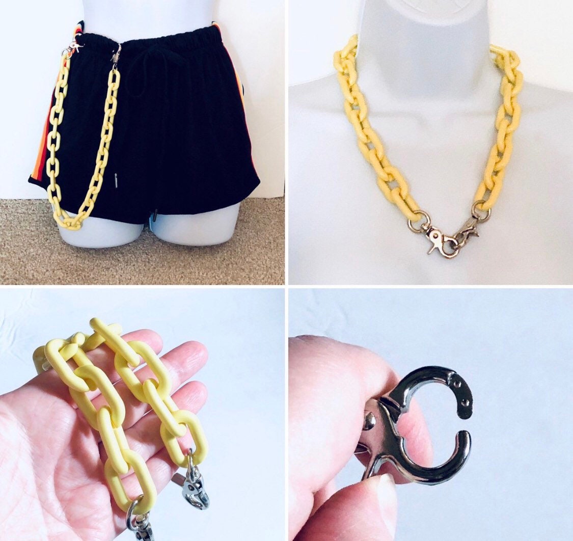 Unisex Yellow Chunky Wallet Chain or Necklace, Mall Goth Babe Gothic Girl Indie Aesthetic Punk Skater Chick Fashion Accessory