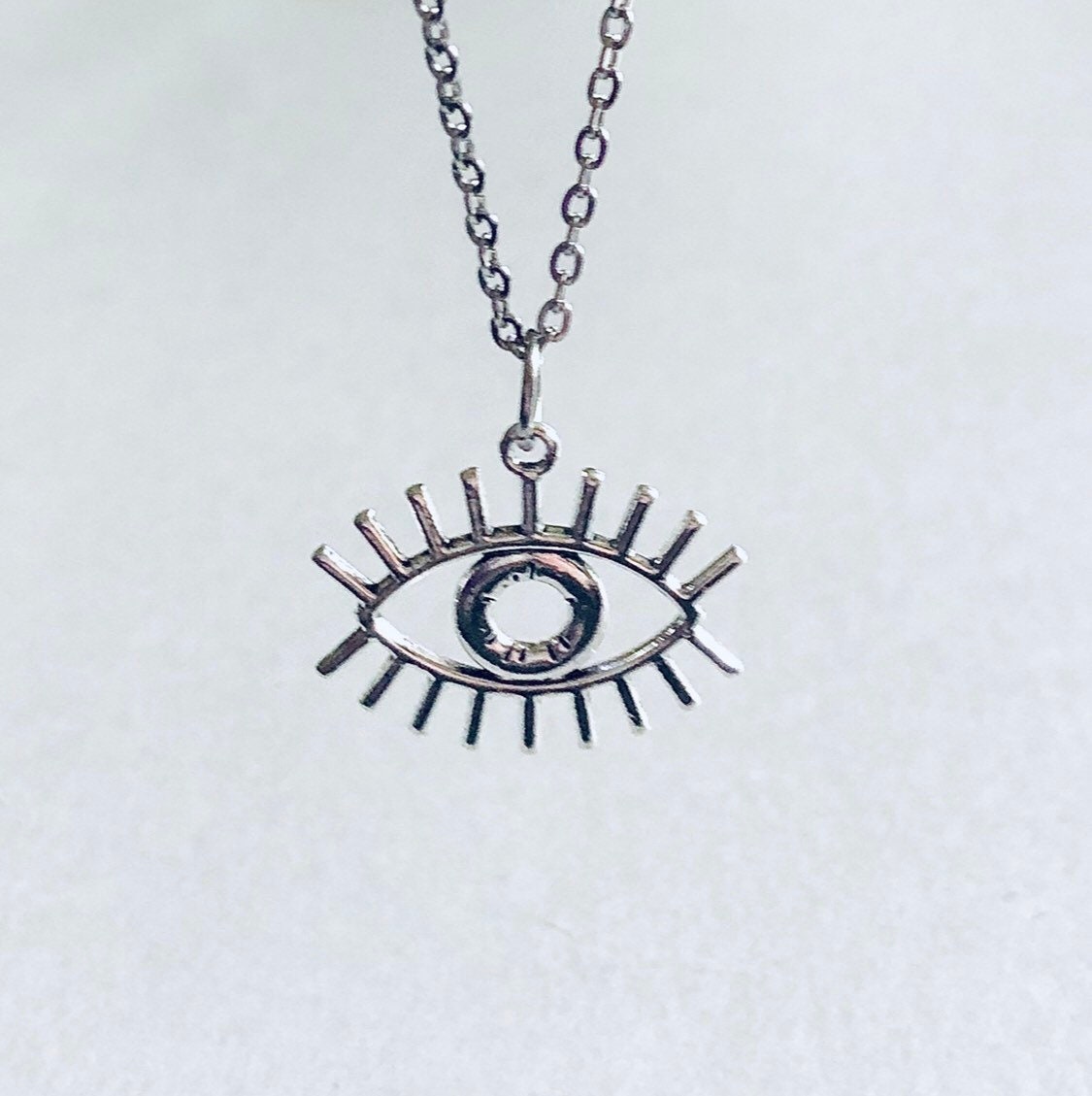 Evil Eye Necklace, Silver Protection From The Evil Eye Charm Necklace, Dainty Chain, Stainless Steel, Eye of Ra, Eye of Horus, Egyptian