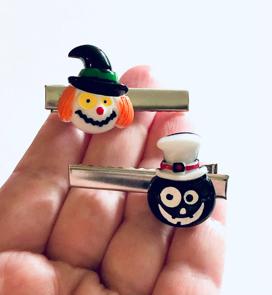 Halloween Hair Clips SET OF 2, Retro looking Witch & Ghoul Ghost, Cute Spooky Season Alligator Clips Barrettes Hair accessories Women Girls