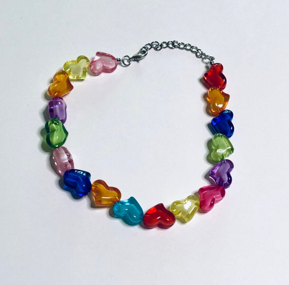 Rainbow Candy Hearts Choker Beaded Necklace, Kawaii Kidcore Aesthetic Lolita Love Bead Necklace Y2K Style Jewelry