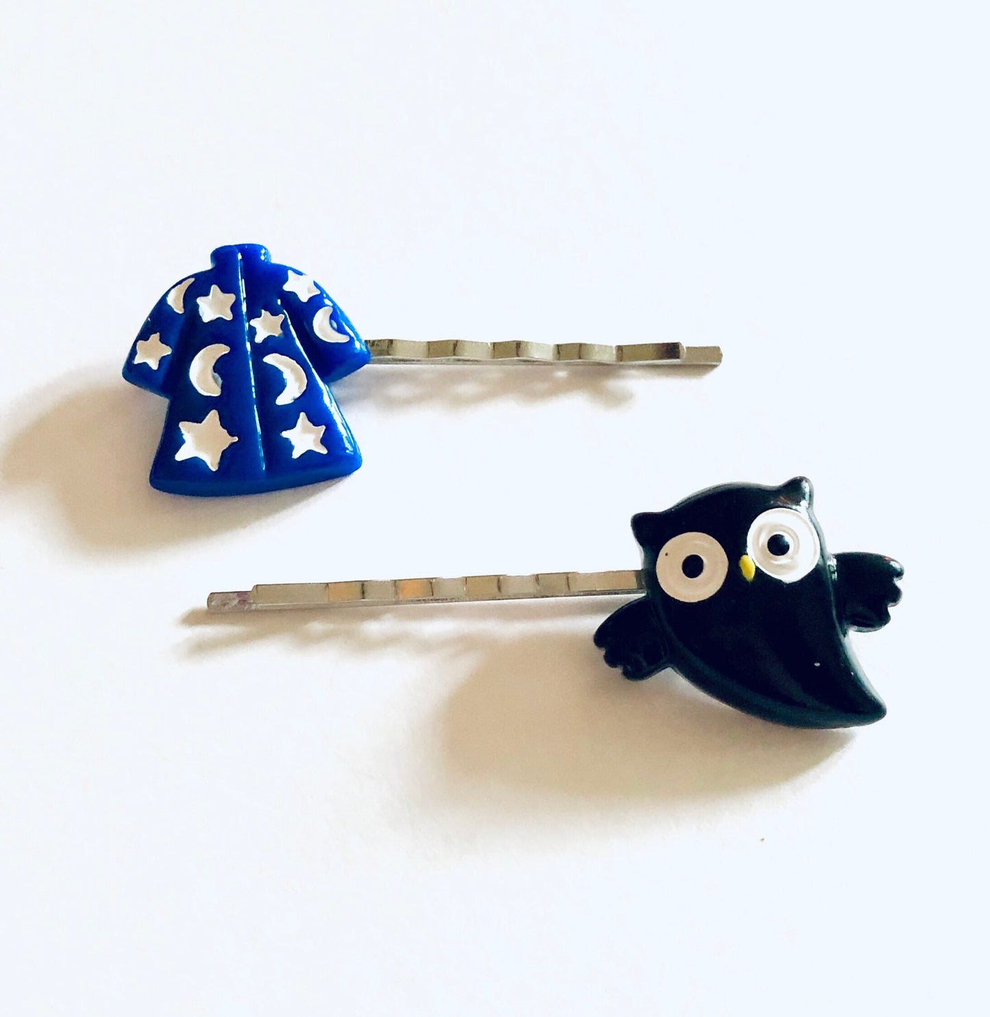 Wizard & Owl Bobby Pins Hair Clips SET OF 2, Halloween Hair Clips, Witch Hair Accessories Witchy Woman Wicca Spells