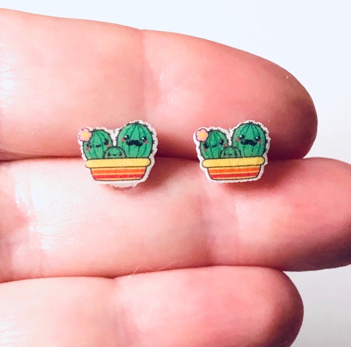 Cute Cactus Stud Earrings, Plant Stud Earrings Studs, Acrylic Epoxy Resin Earrings, Boho Hippie Hippies