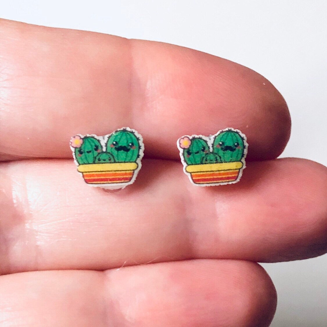 Cute Cactus Stud Earrings, Plant Stud Earrings Studs, Acrylic Epoxy Resin Earrings, Boho Hippie Hippies