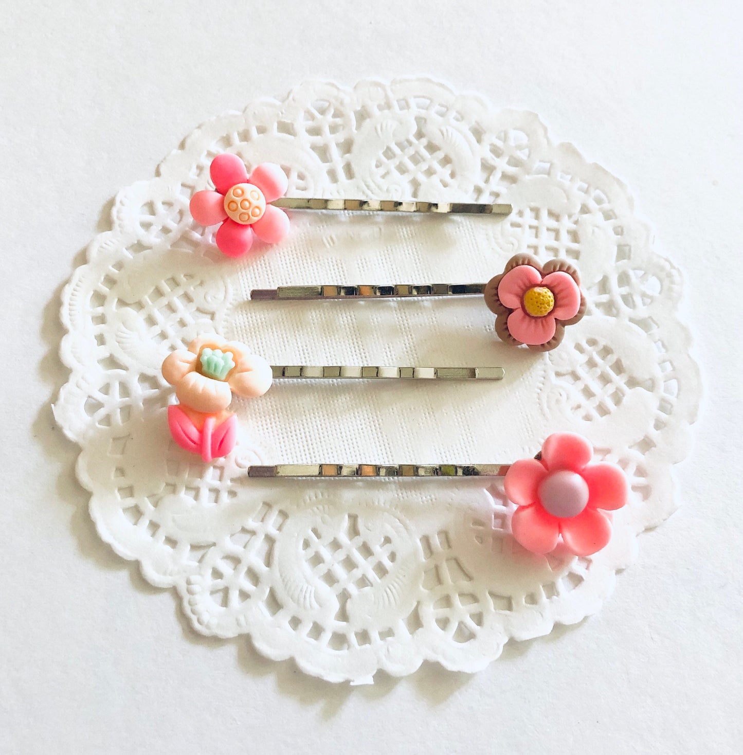 Pastel Pink Flower Bobby Pins Set of 4, Flower Hair Clips, Pretty Feminine Hair Accessories Barrettes Little Girls Toddler & Women