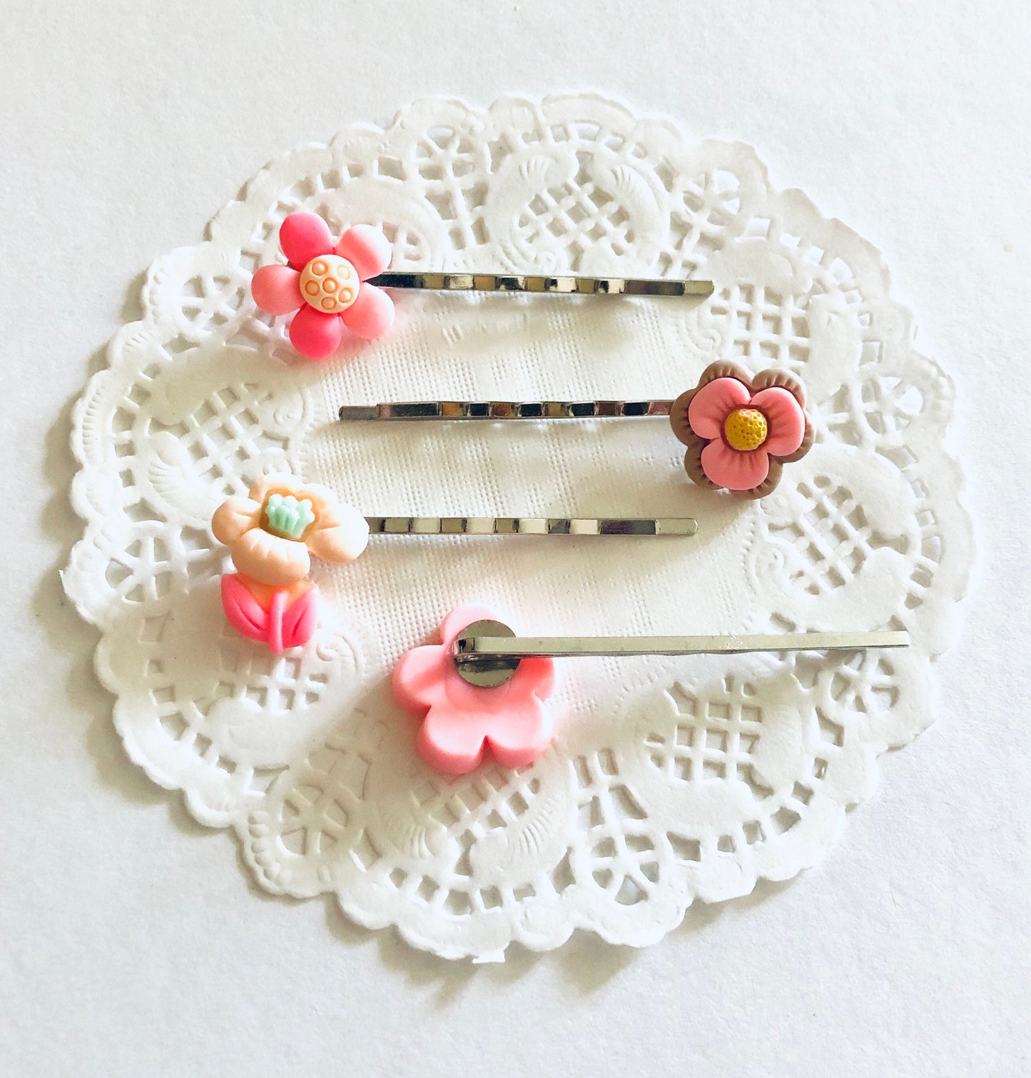 Pastel Pink Flower Bobby Pins Set of 4, Flower Hair Clips, Pretty Feminine Hair Accessories Barrettes Little Girls Toddler & Women