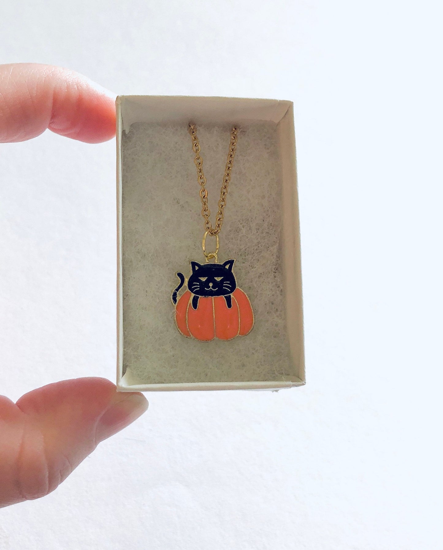 Black Cat on Pumpkin Gold Necklace, Cat Necklace, Pumpkin Necklace, Gold Halloween Necklace, Witchy Woman