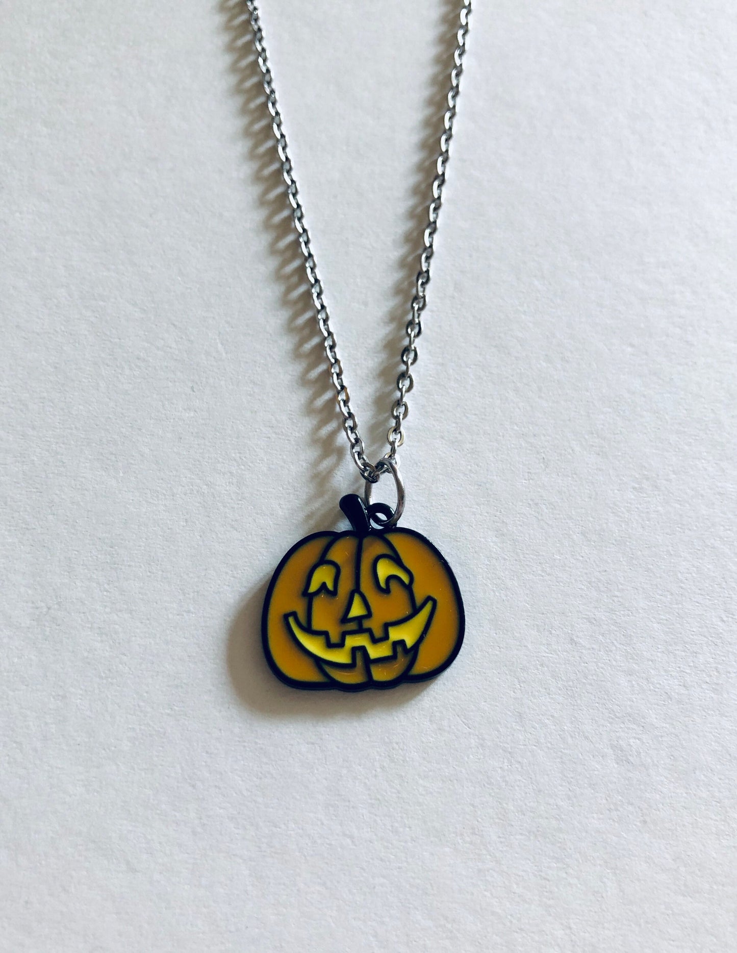 Spooky Pumpkin Necklace, Halloween Necklace Orange Pumpkin with Horror Face, Spooky Season Witchy Goth