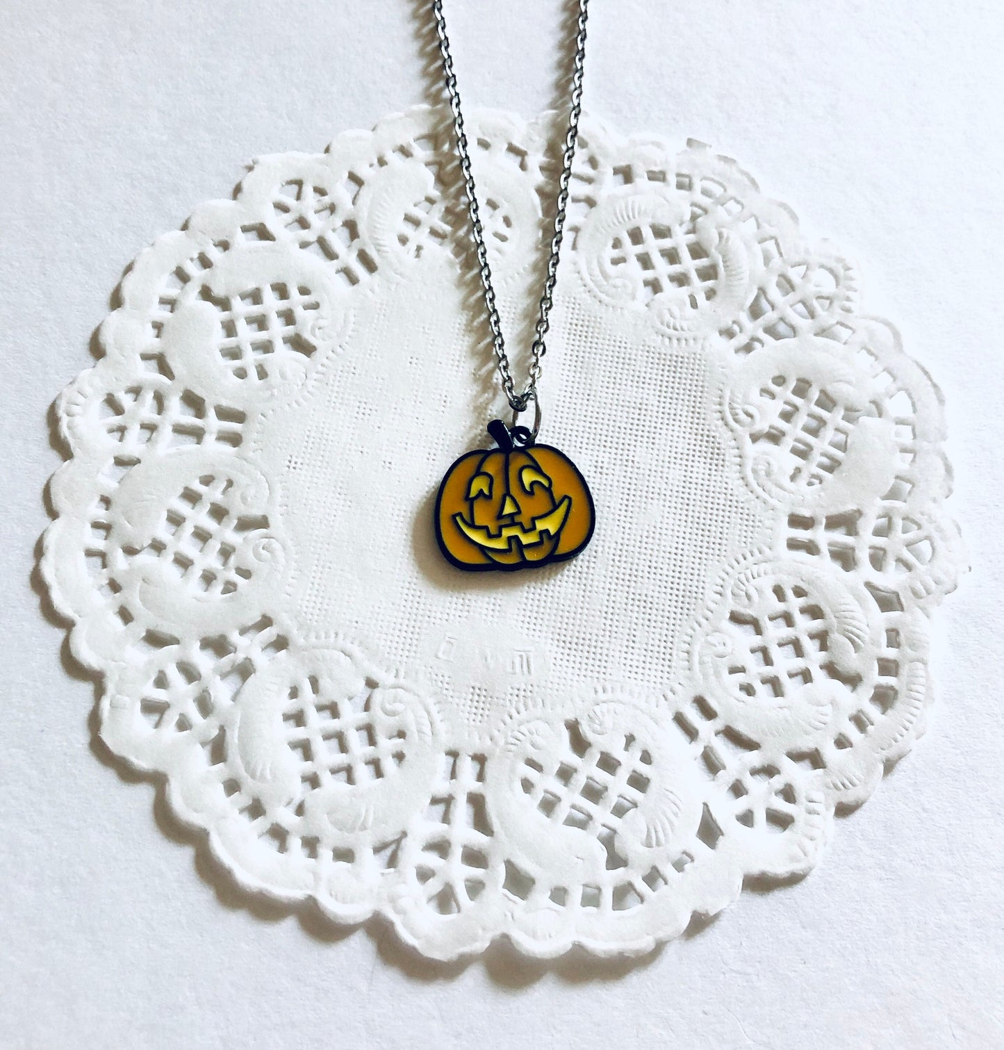 Spooky Pumpkin Necklace, Halloween Necklace Orange Pumpkin with Horror Face, Spooky Season Witchy Goth