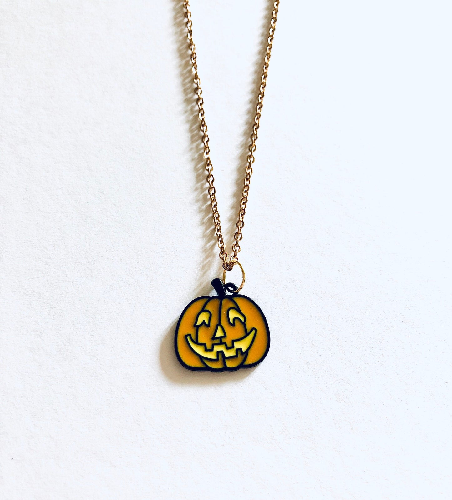 Pumpkin Necklace, Orange & Gold Pumpkin Necklace Horror Spooky Face Halloween Necklace, Gothic Girl Goth Witch Spooky Season Fall