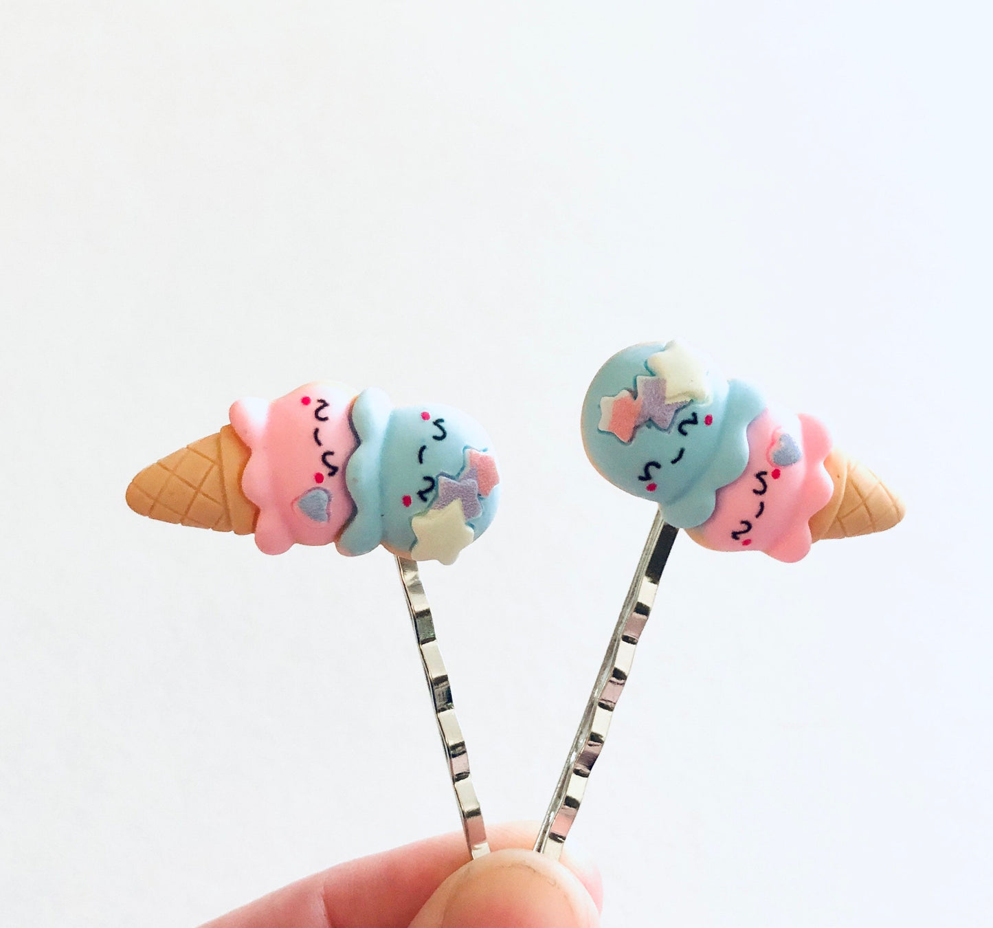 Pastel Kawaii Ice Cream Hair Clips SET OF 2, Lollipop Bobby Pins Cute