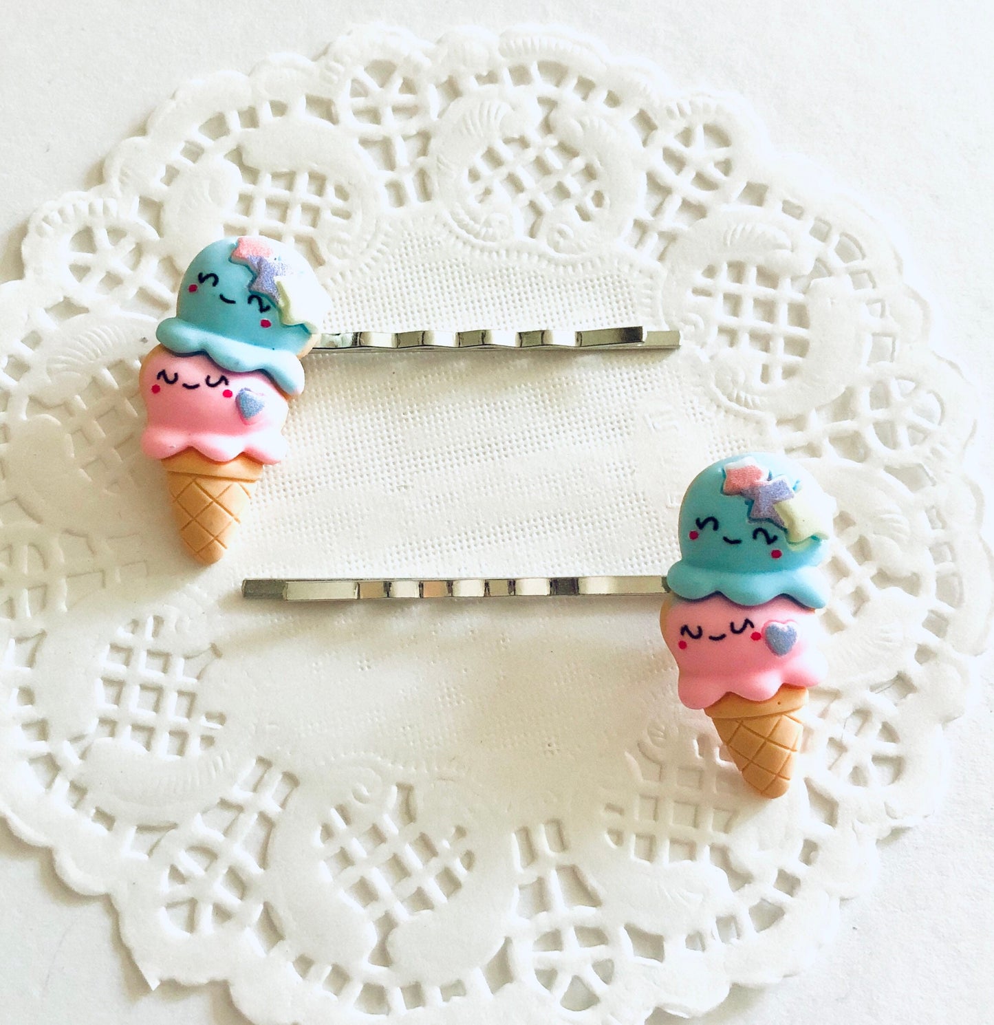 Pastel Kawaii Ice Cream Hair Clips SET OF 2, Lollipop Bobby Pins Cute