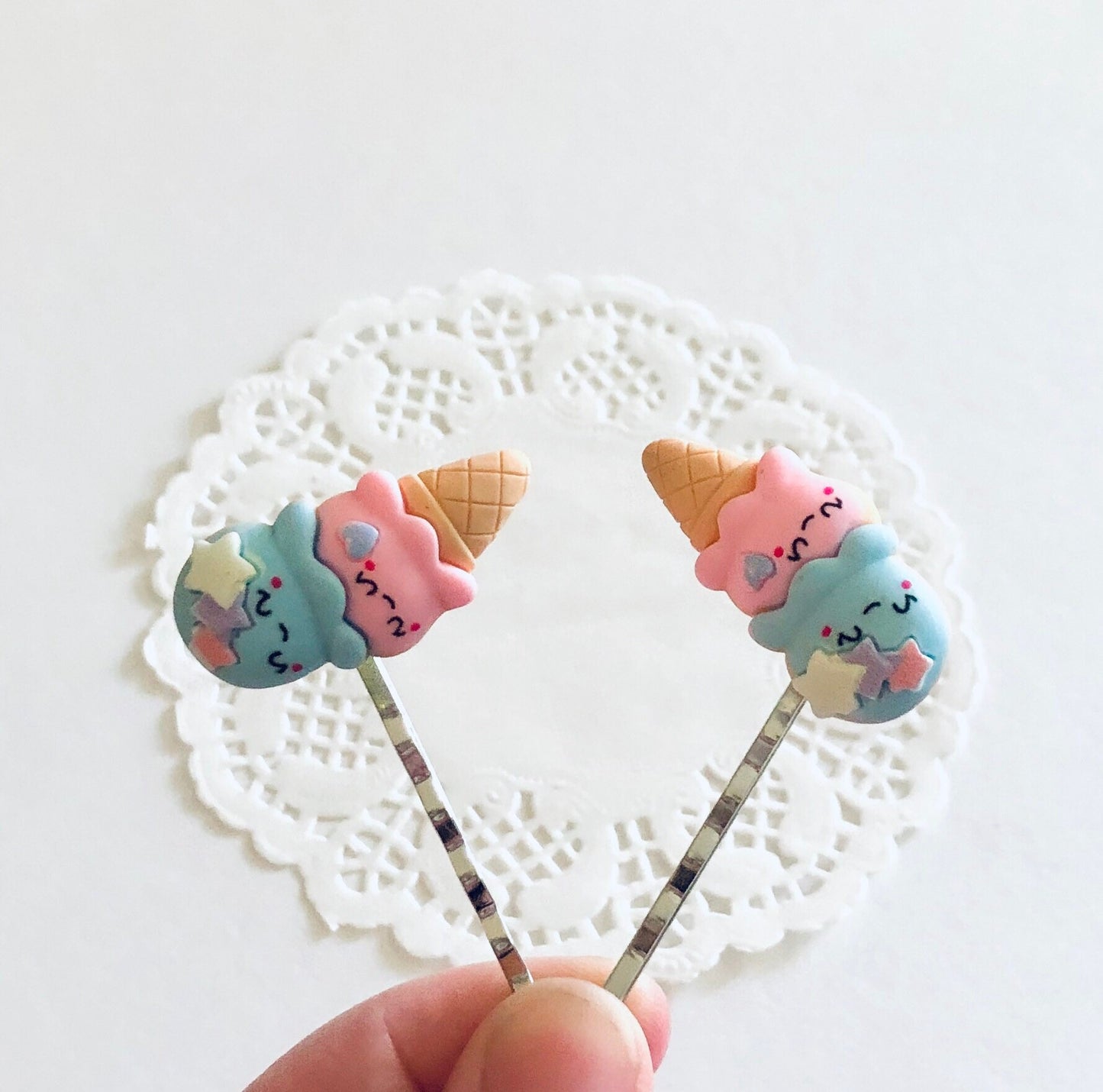 Pastel Kawaii Ice Cream Hair Clips SET OF 2, Lollipop Bobby Pins Cute