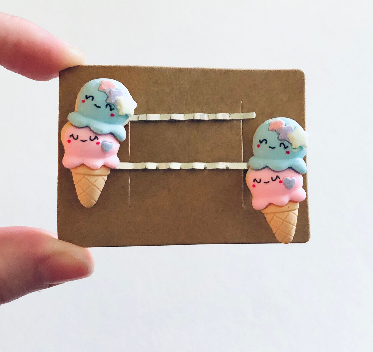 Pastel Kawaii Ice Cream Hair Clips SET OF 2, Lollipop Bobby Pins Cute