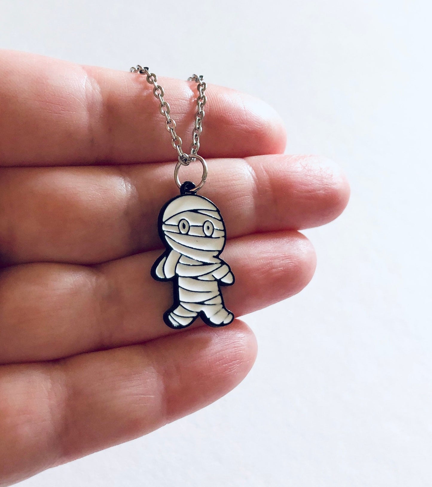 Mummy Necklace, Cute Spooky Season Dead Corpse Egyptian Mummy Jewelry, Horror Movies, Stainless Steel Silver Chain