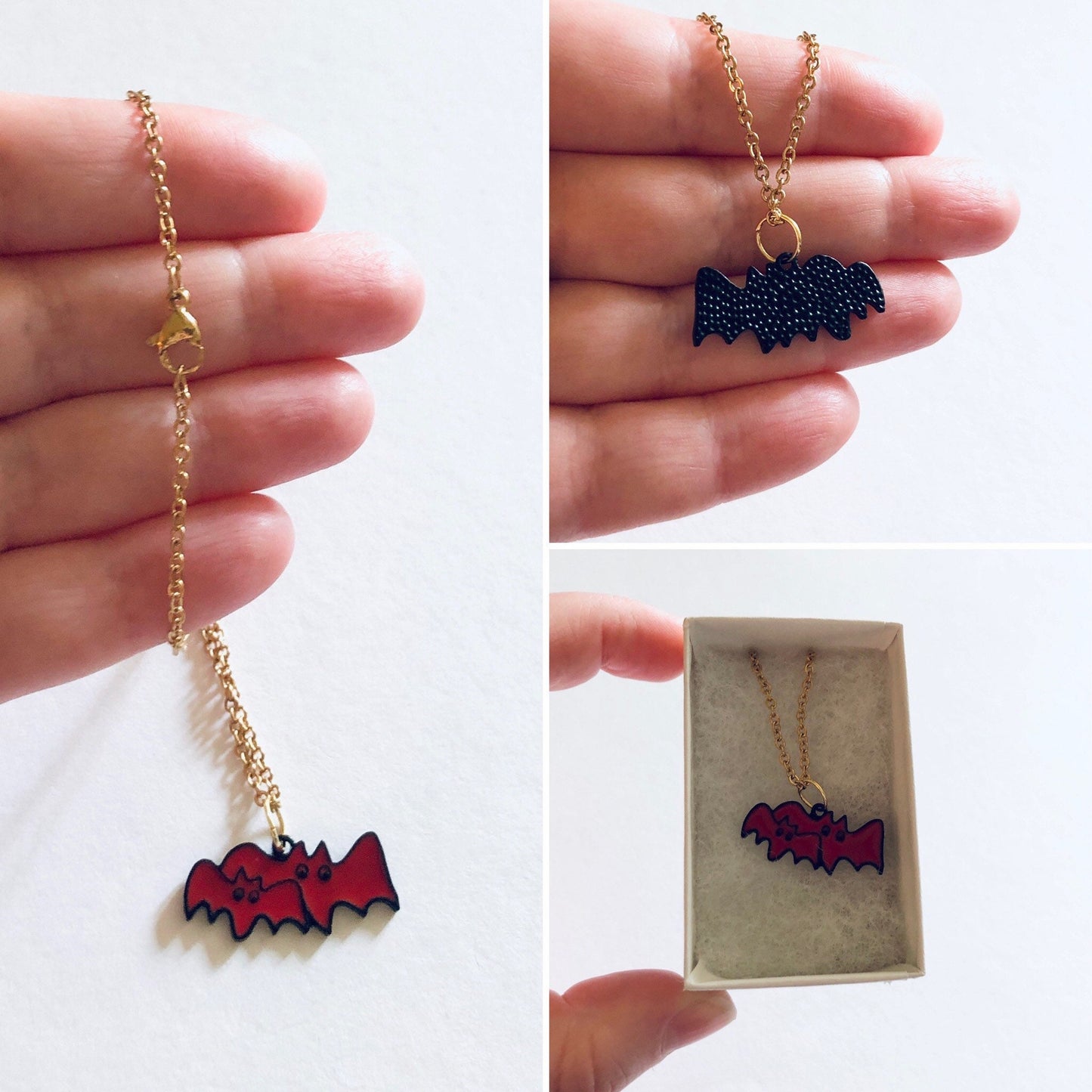 Red Bats Necklace, Vampire Bat Halloween Necklace, Spooky Horror Vampires Count Dracula, Goth Girl Aesthetic