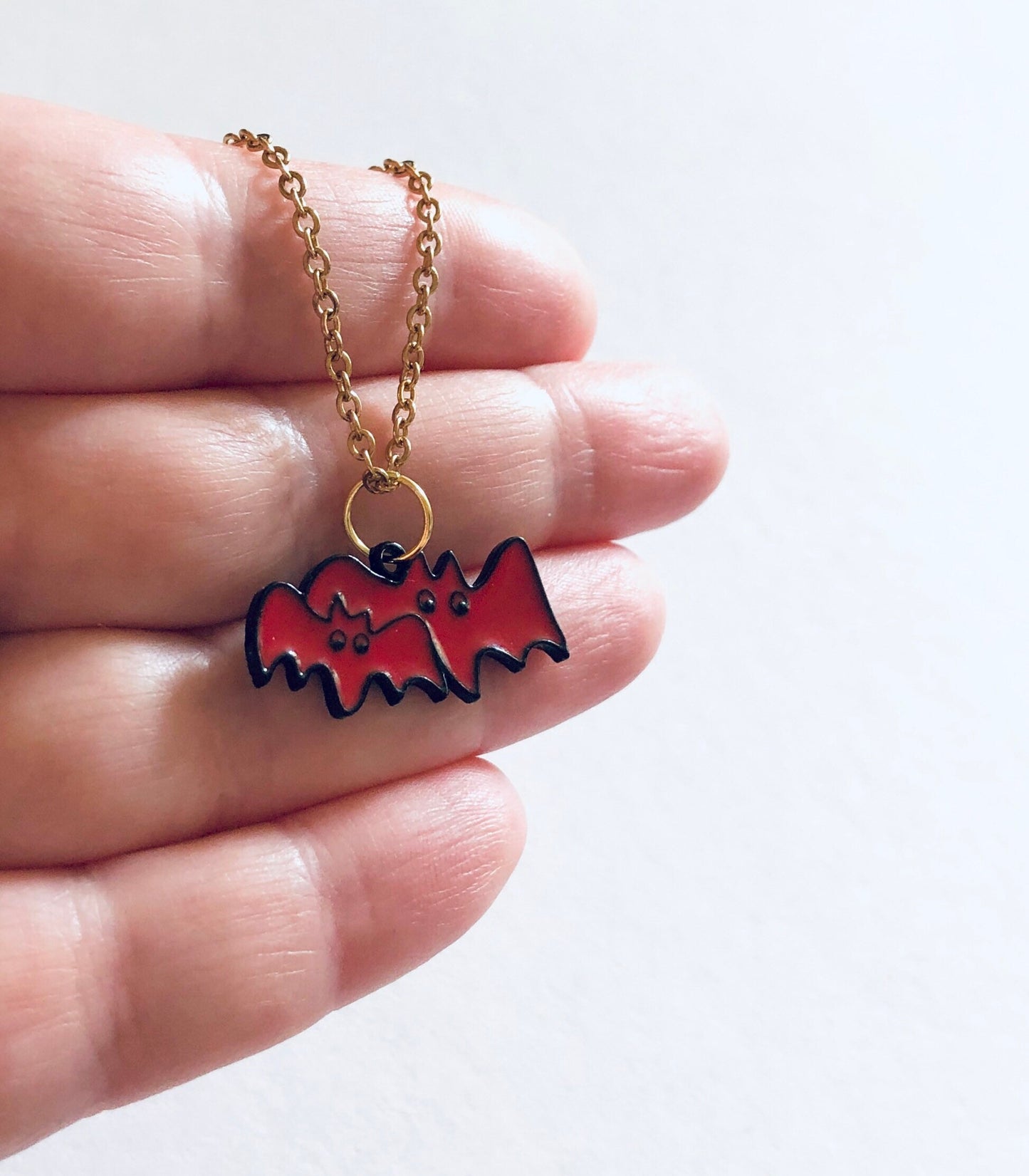 Red Bats Necklace, Vampire Bat Halloween Necklace, Spooky Horror Vampires Count Dracula, Goth Girl Aesthetic