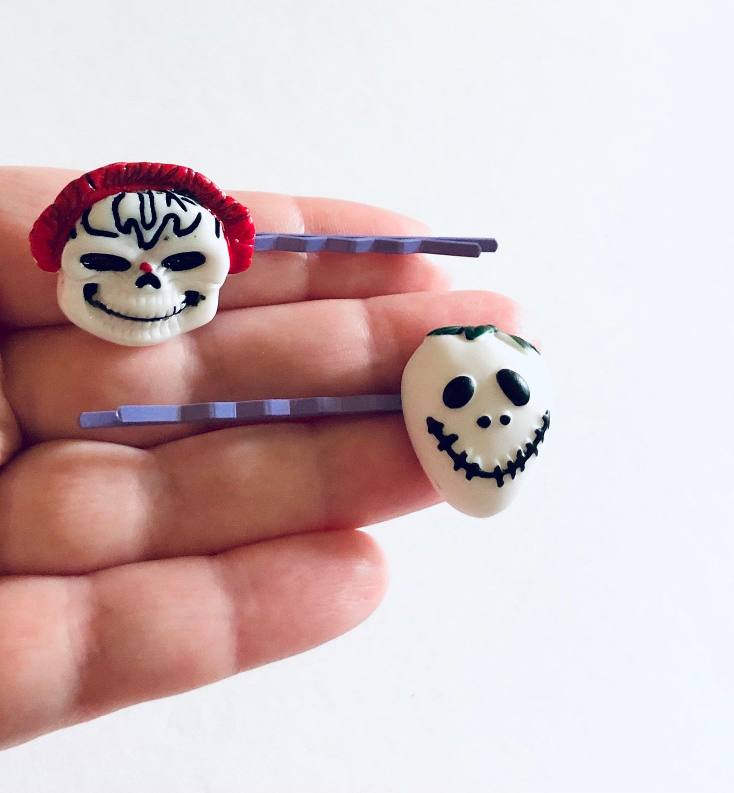 Monsters Hair Clips Set of 2 Ghoul & Goblin Purple Bobby Pins, Gothic Mall Goth Girl, Spooky Halloween Hair Clips