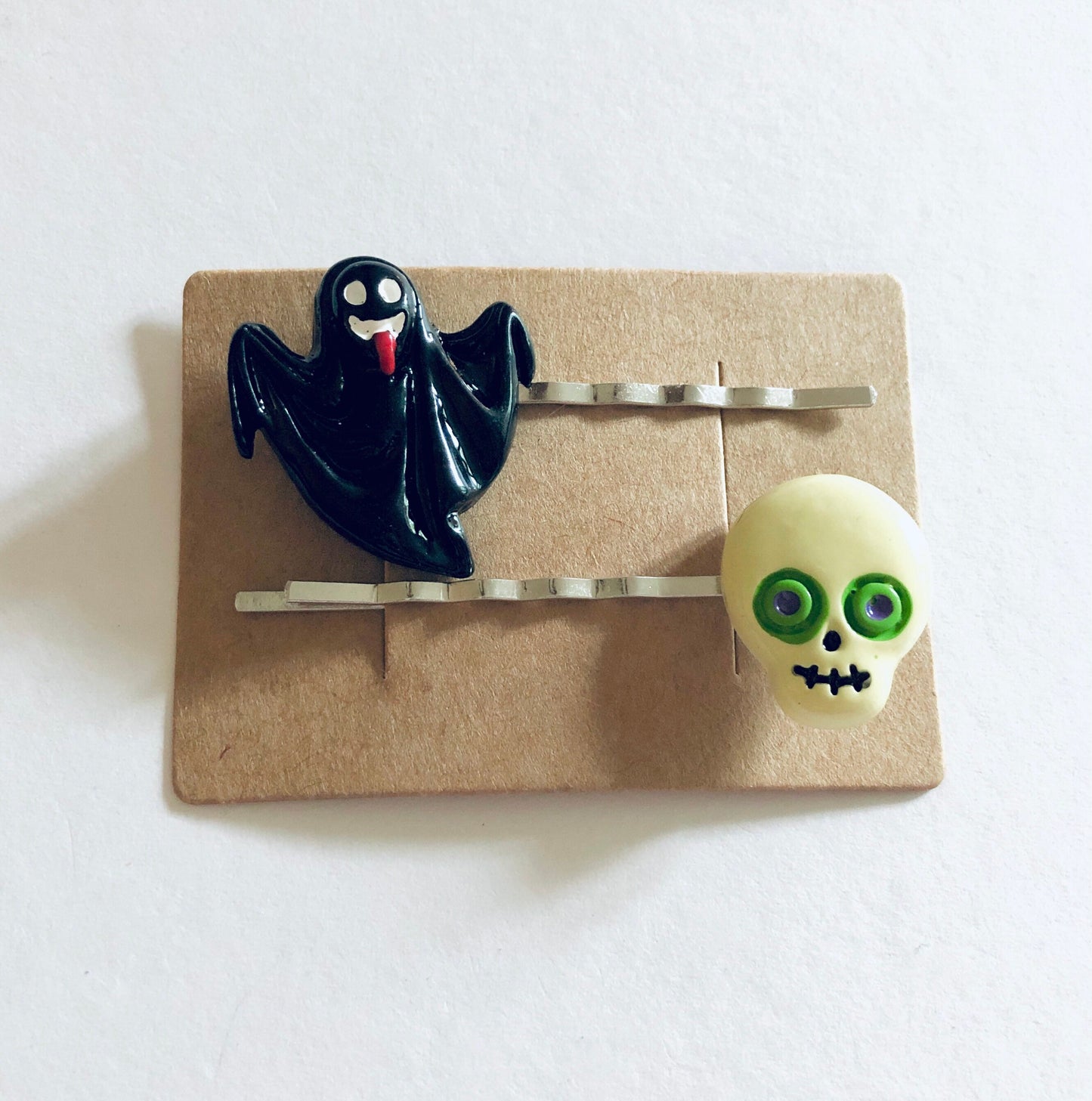 Ghost & Goblin Skull Hair Clip Set of 2, Halloween Hair Clips, Ghoul Bobby Pins Spooky Cute Little Girls