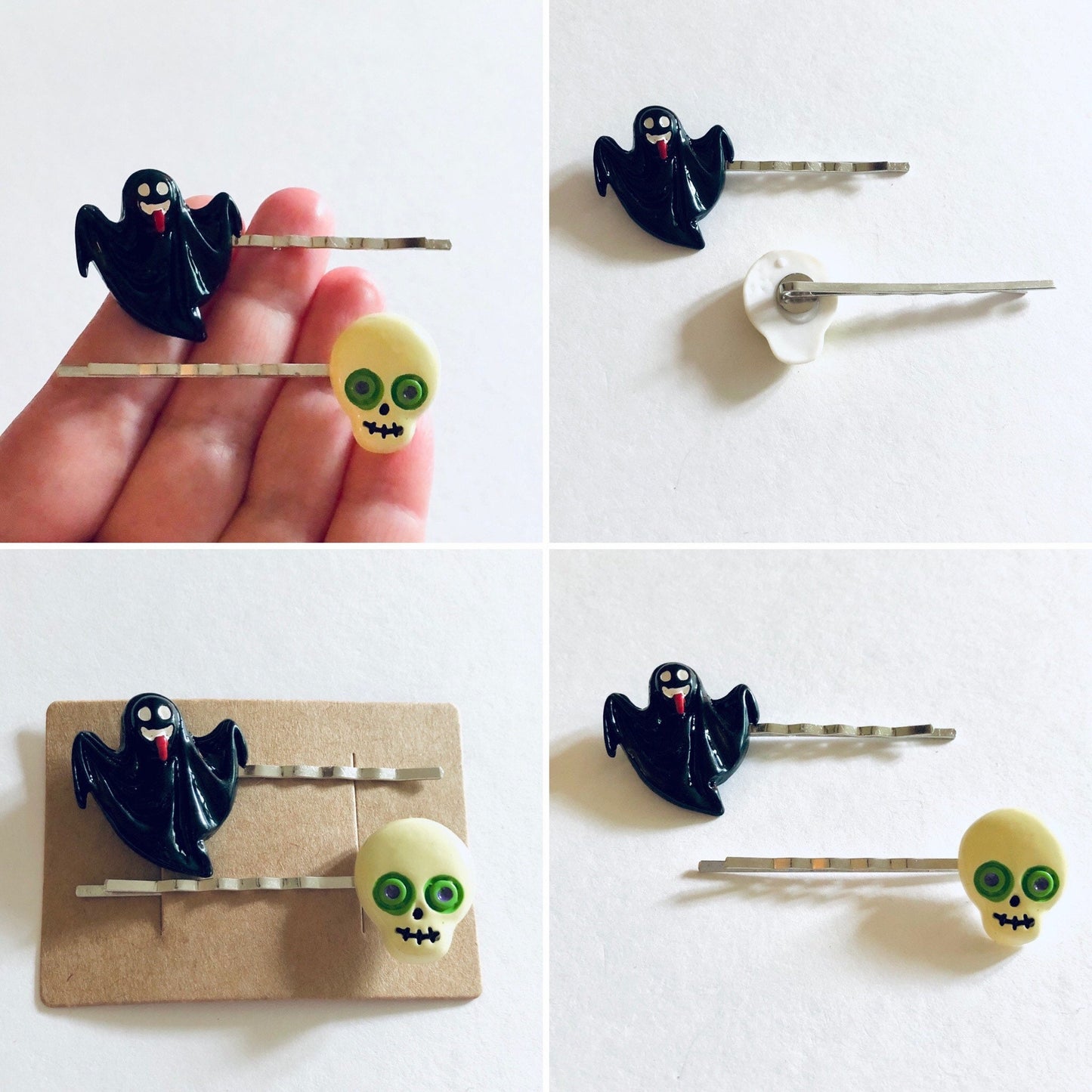 Ghost & Goblin Skull Hair Clip Set of 2, Halloween Hair Clips, Ghoul Bobby Pins Spooky Cute Little Girls