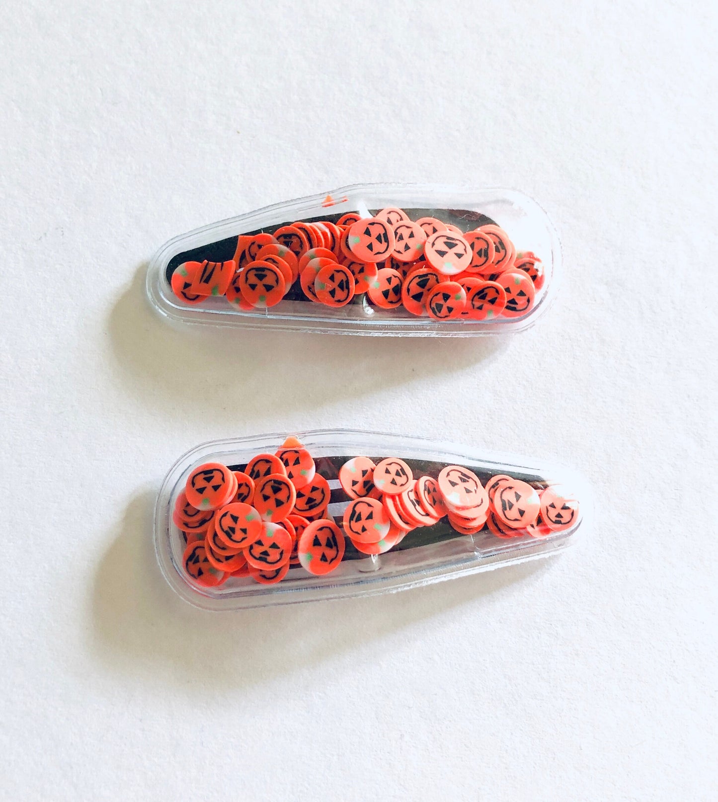 Teardrop Shaker Orange Pumpkin Confetti Halloween Hair Clips, Snap Clips, Set Of 2