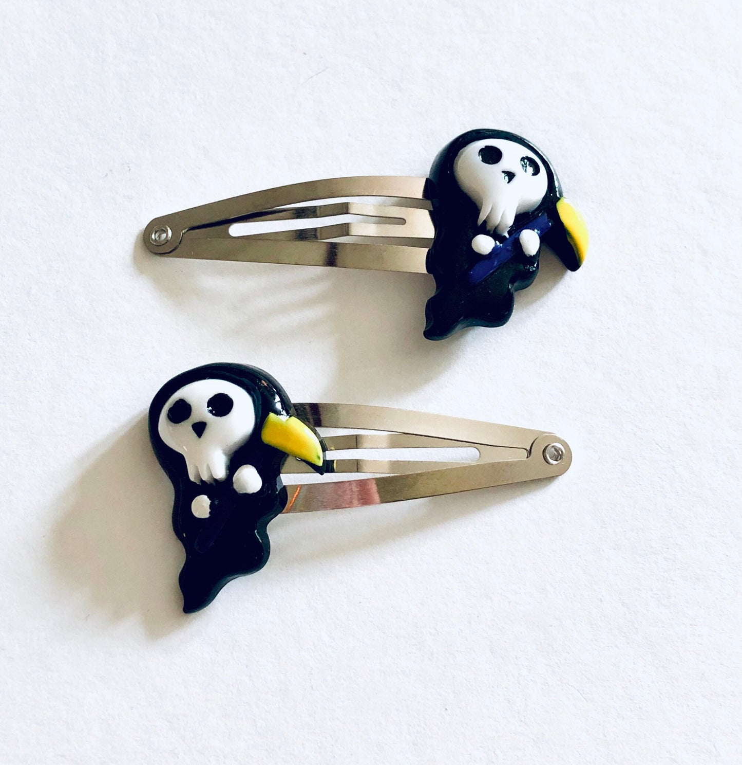 The Grim Reaper Hair Clips Set Of 2, Snap Clips, Goth Girl Skeleton Halloween Hair Clips