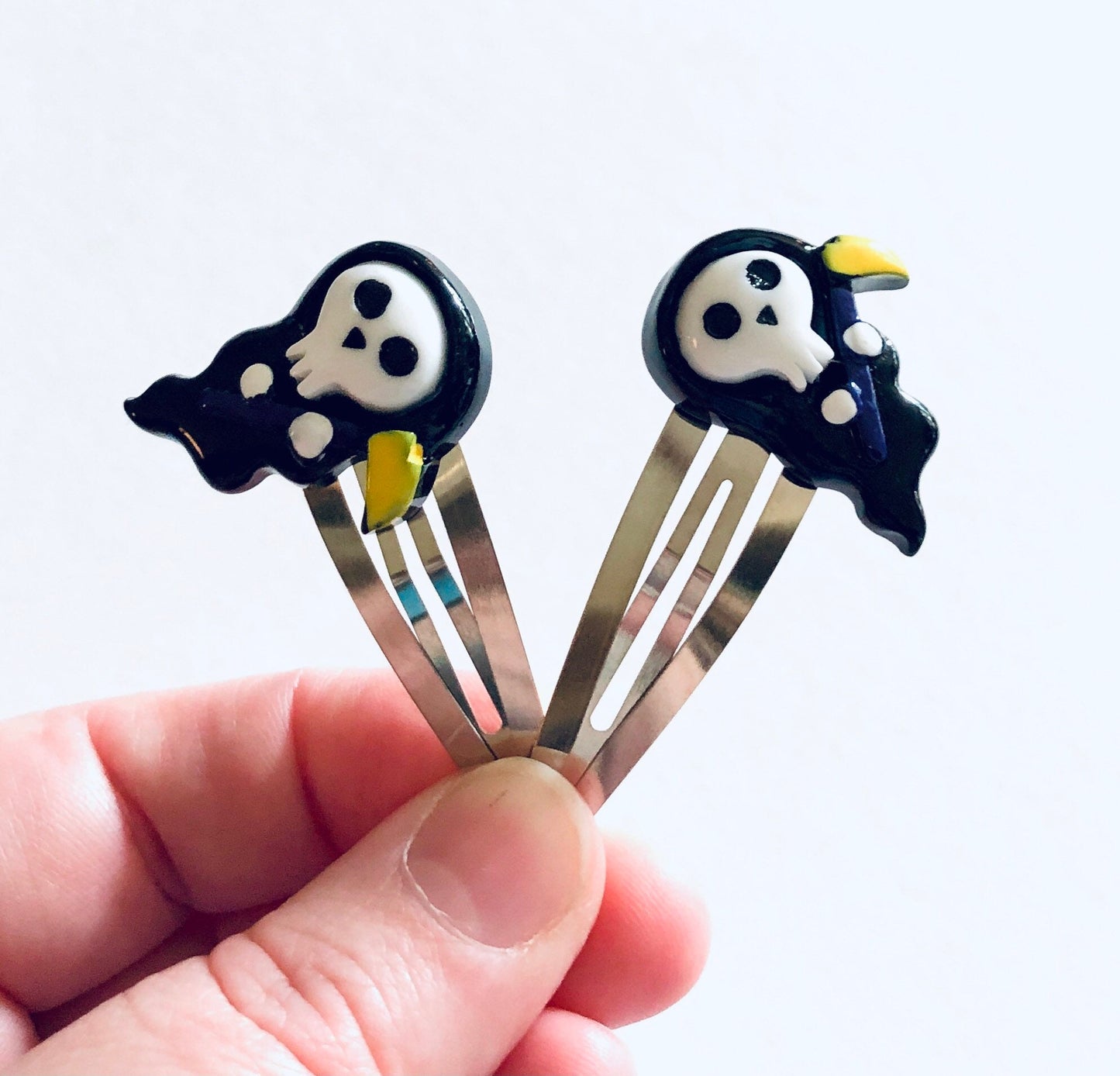 The Grim Reaper Hair Clips Set Of 2, Snap Clips, Goth Girl Skeleton Halloween Hair Clips