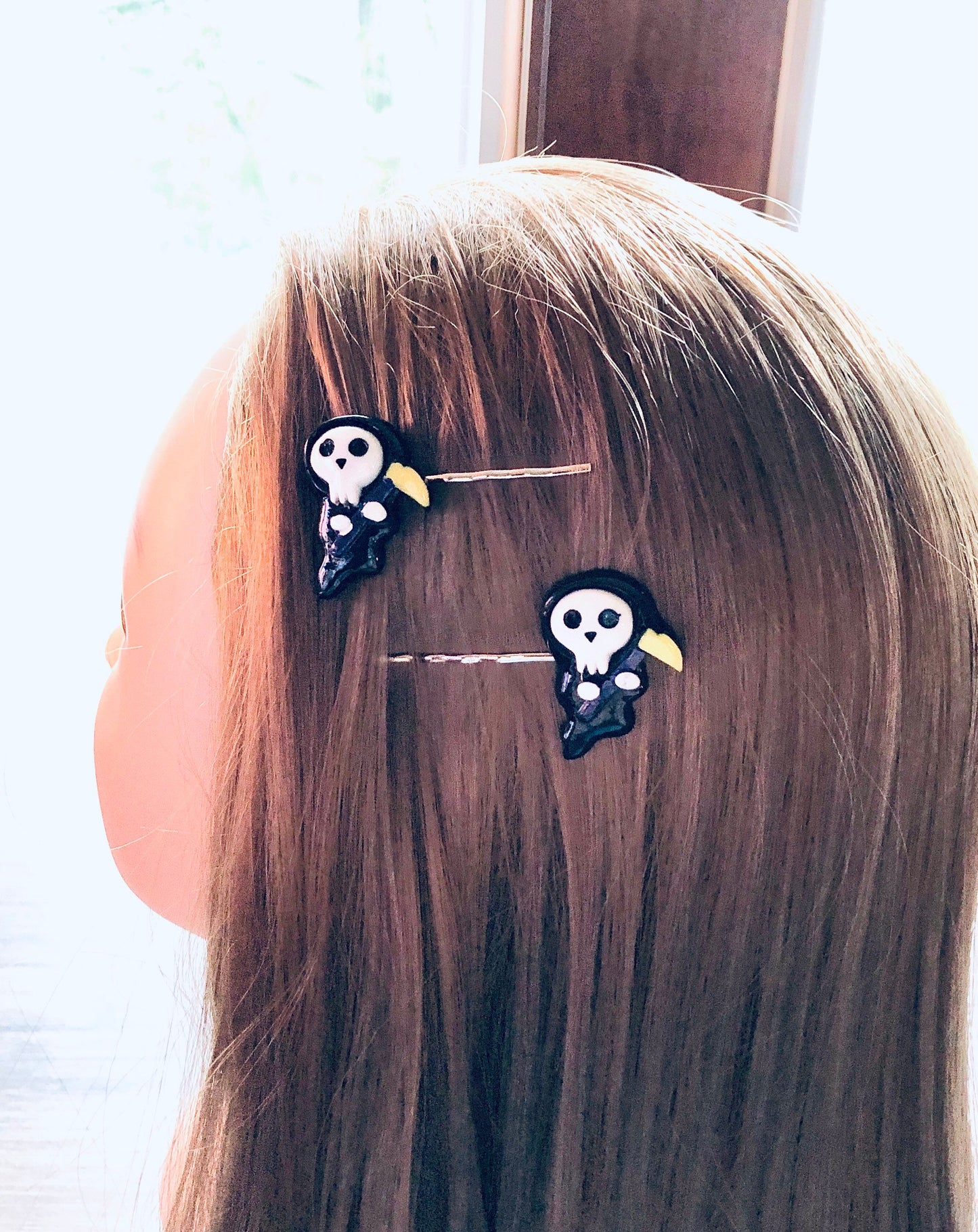 Grim Reaper Halloween Bobby Pins Hair Accessories, Death Skeleton Hair Clips Set of 2, Halloween Hair Clips