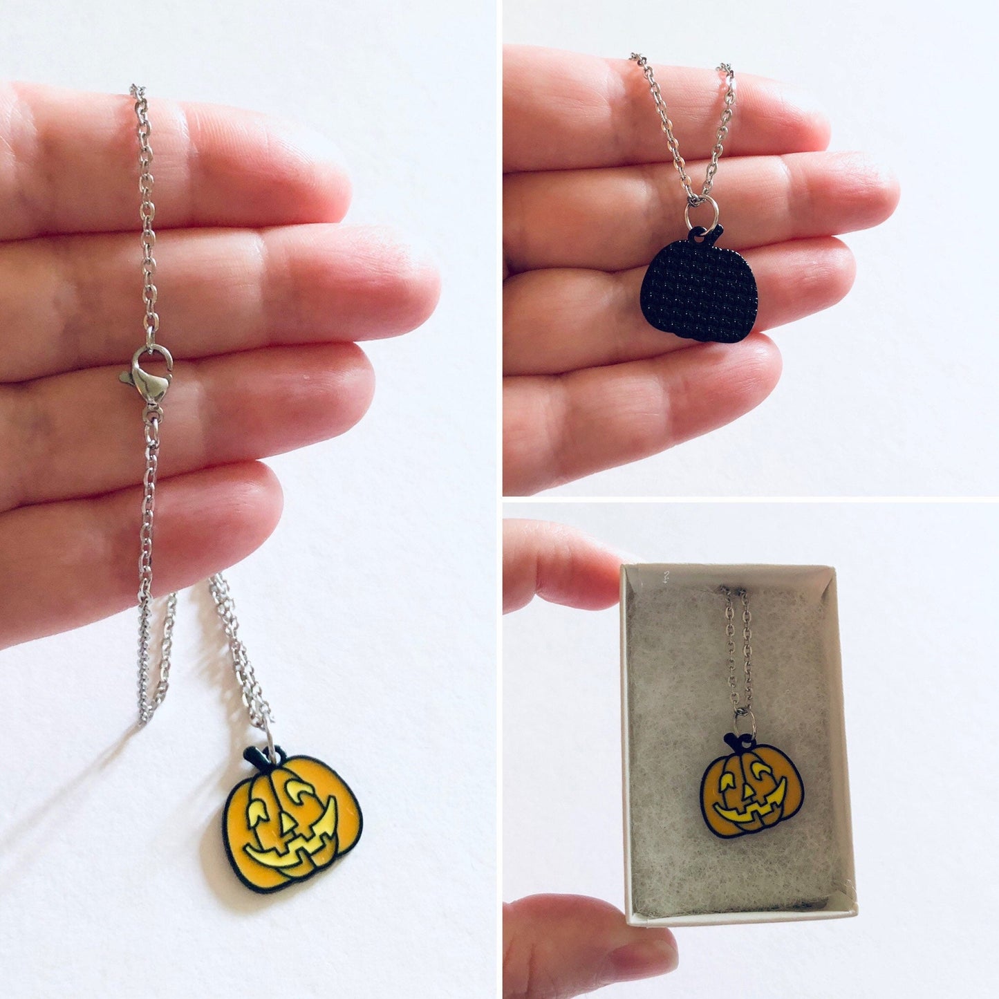 Spooky Pumpkin Necklace, Halloween Necklace Orange Pumpkin with Horror Face, Spooky Season Witchy Goth