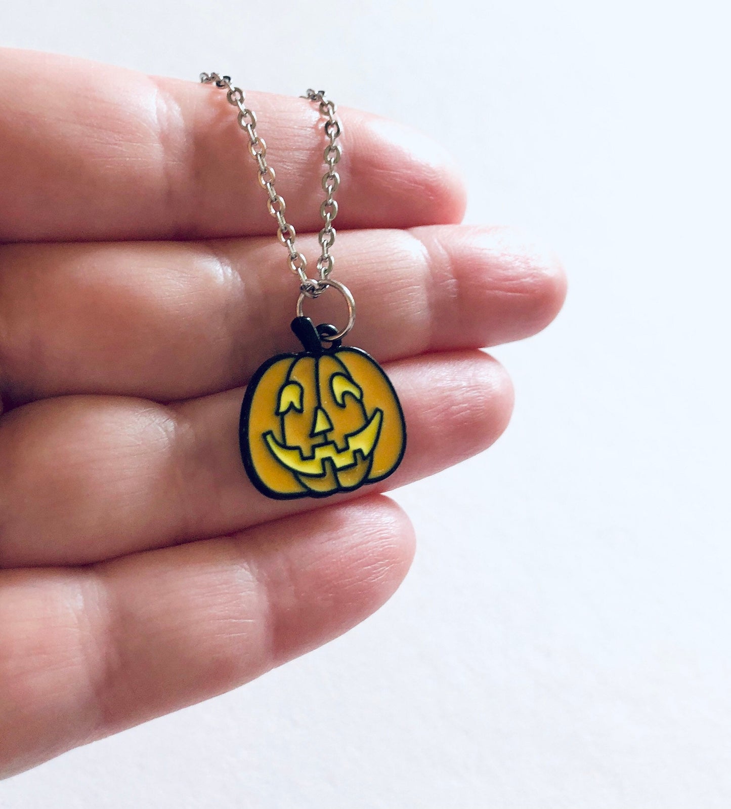 Spooky Pumpkin Necklace, Halloween Necklace Orange Pumpkin with Horror Face, Spooky Season Witchy Goth