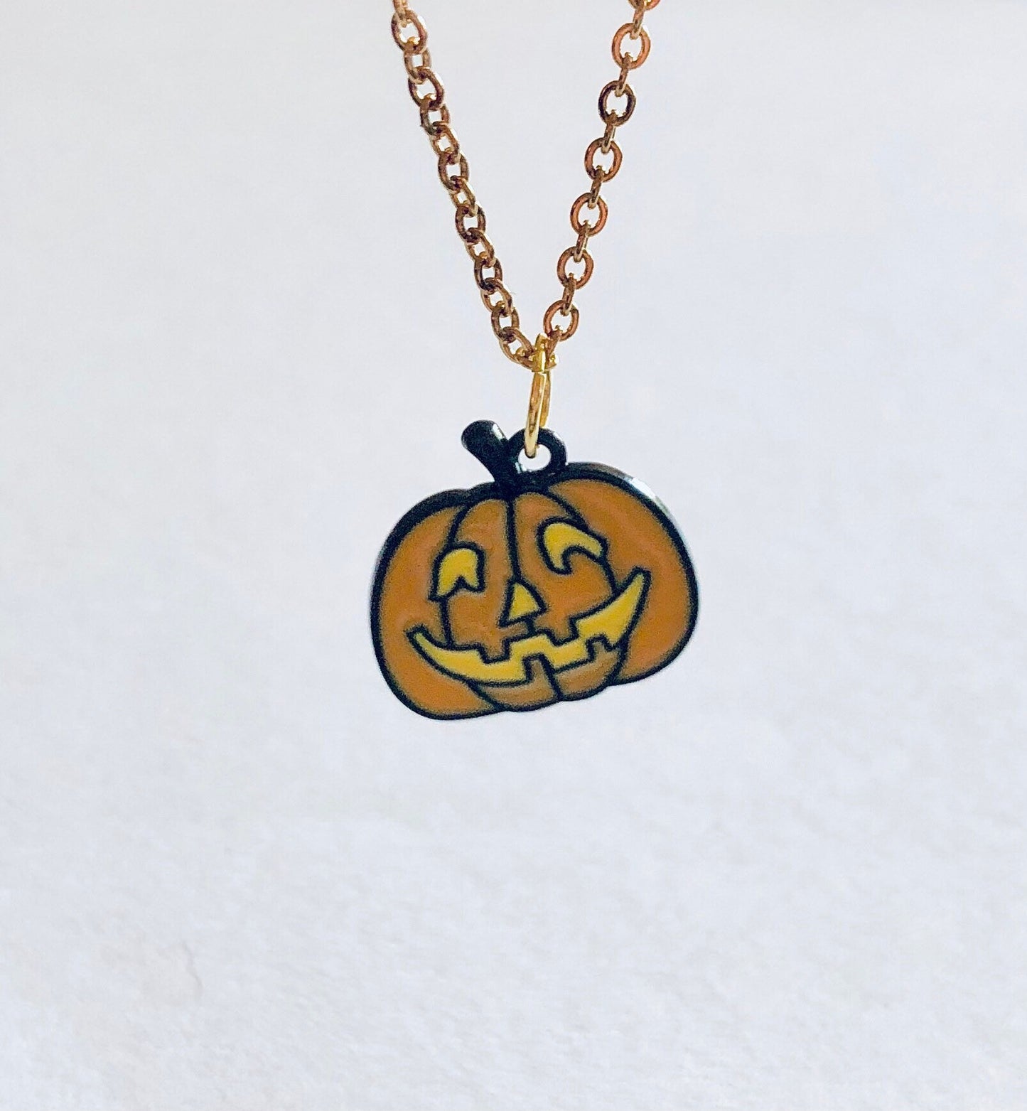 Pumpkin Necklace, Orange & Gold Pumpkin Necklace Horror Spooky Face Halloween Necklace, Gothic Girl Goth Witch Spooky Season Fall