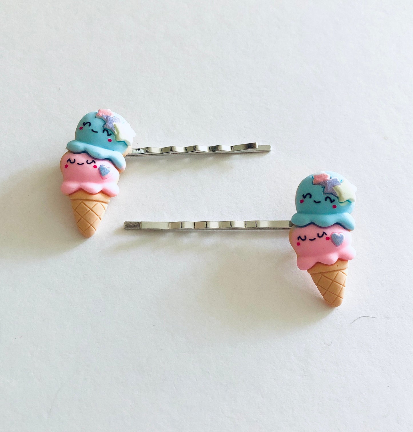 Pastel Kawaii Ice Cream Hair Clips SET OF 2, Lollipop Bobby Pins Cute