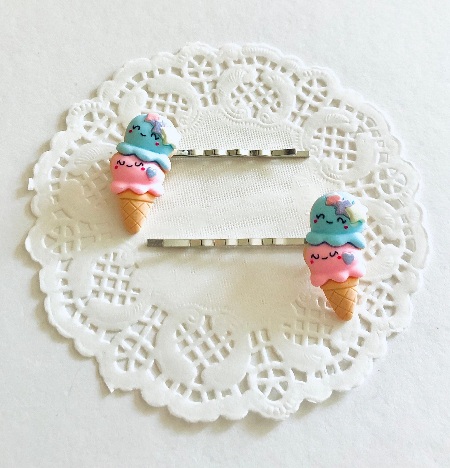 Pastel Kawaii Ice Cream Hair Clips SET OF 2, Lollipop Bobby Pins Cute