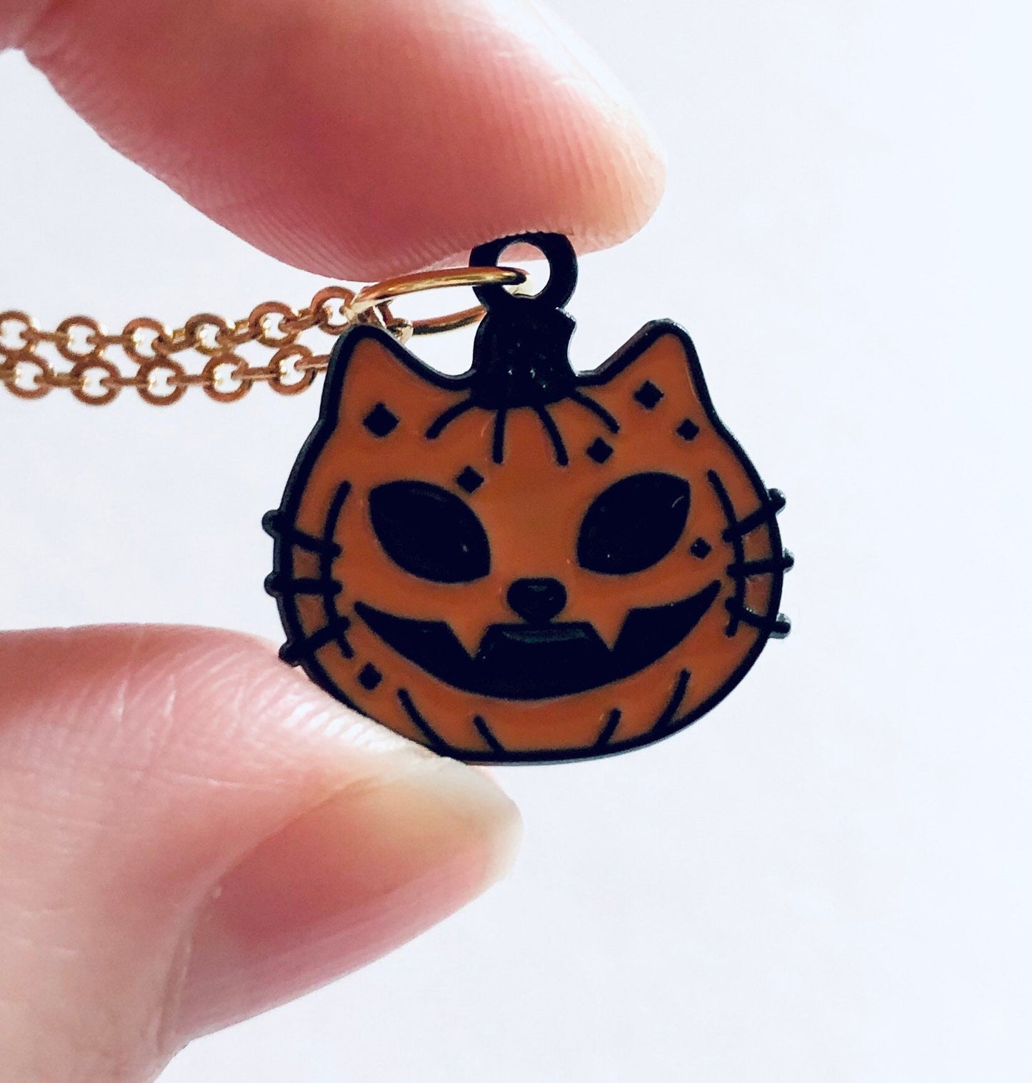 Halloween Pumpkin Cat Necklace, Orange  Retro Spooky Season Cat Face Jewelry, Witchy Woman, Halloween Necklace, Cat Necklace.