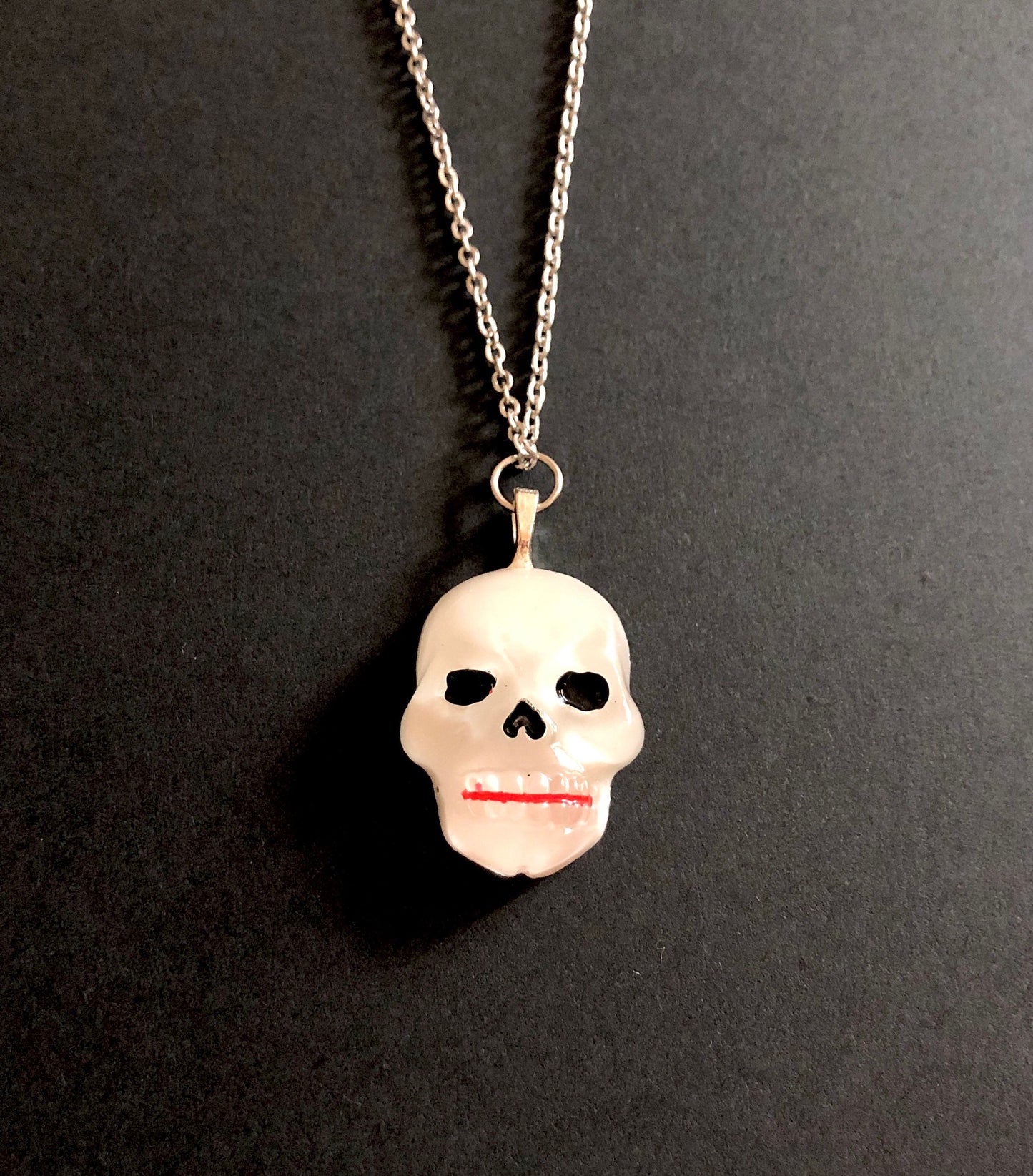 Transparent Resin Skull Necklace, Silver Skeleton Halloween Jewelry Spooky Cute Goth