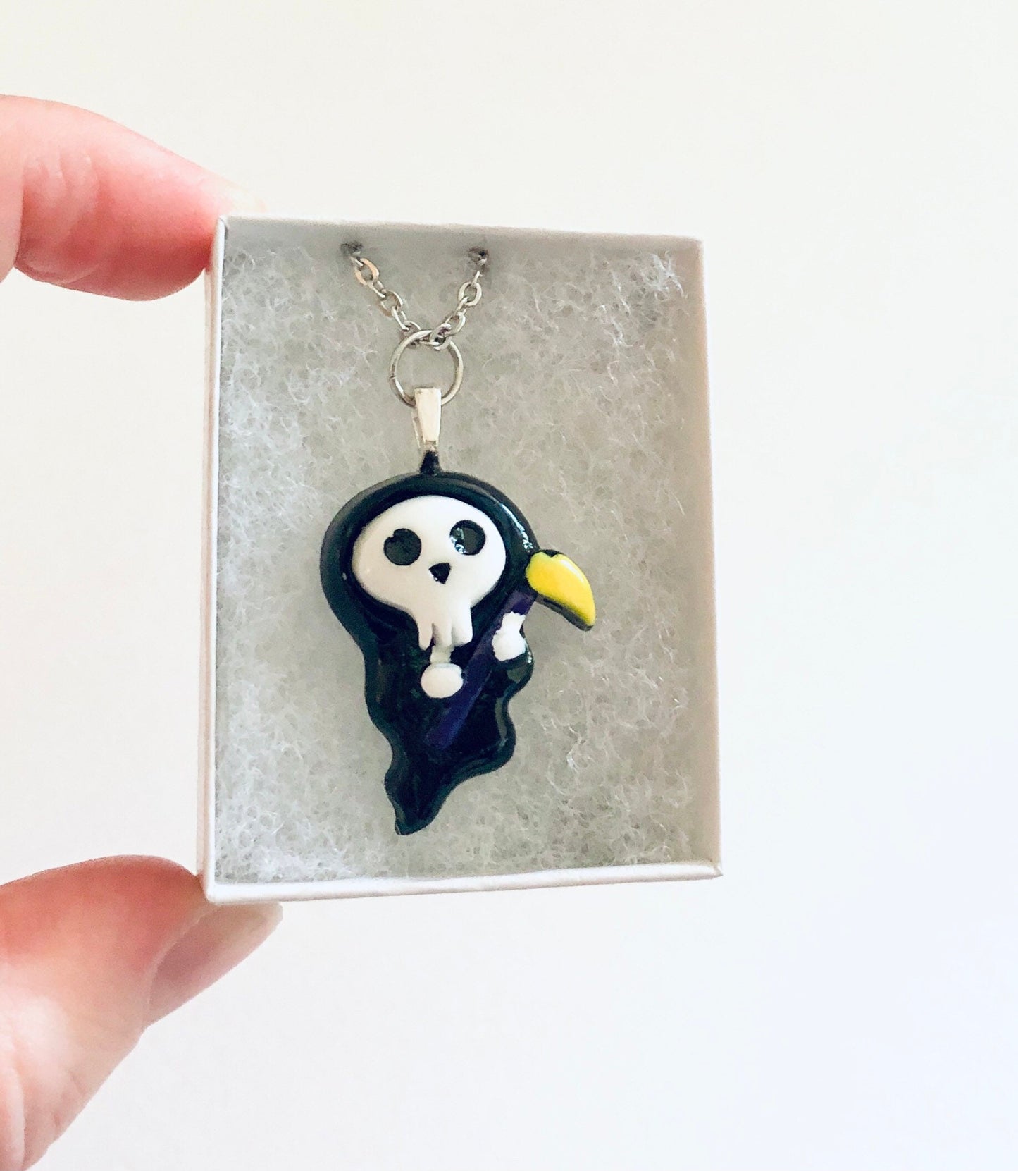 Resin The Grim Reaper Necklace, Cute Spooky Death Skeleton Halloween Jewelry, Mall Goth Girl