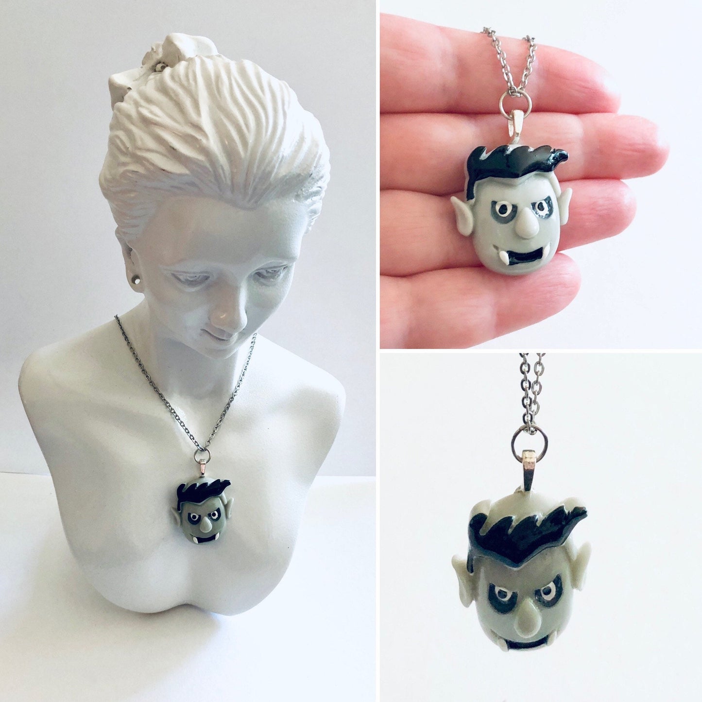 Vampire Necklace, Count Dracula Necklace, Cute Spooky Halloween Necklace, Retro Horror Movies