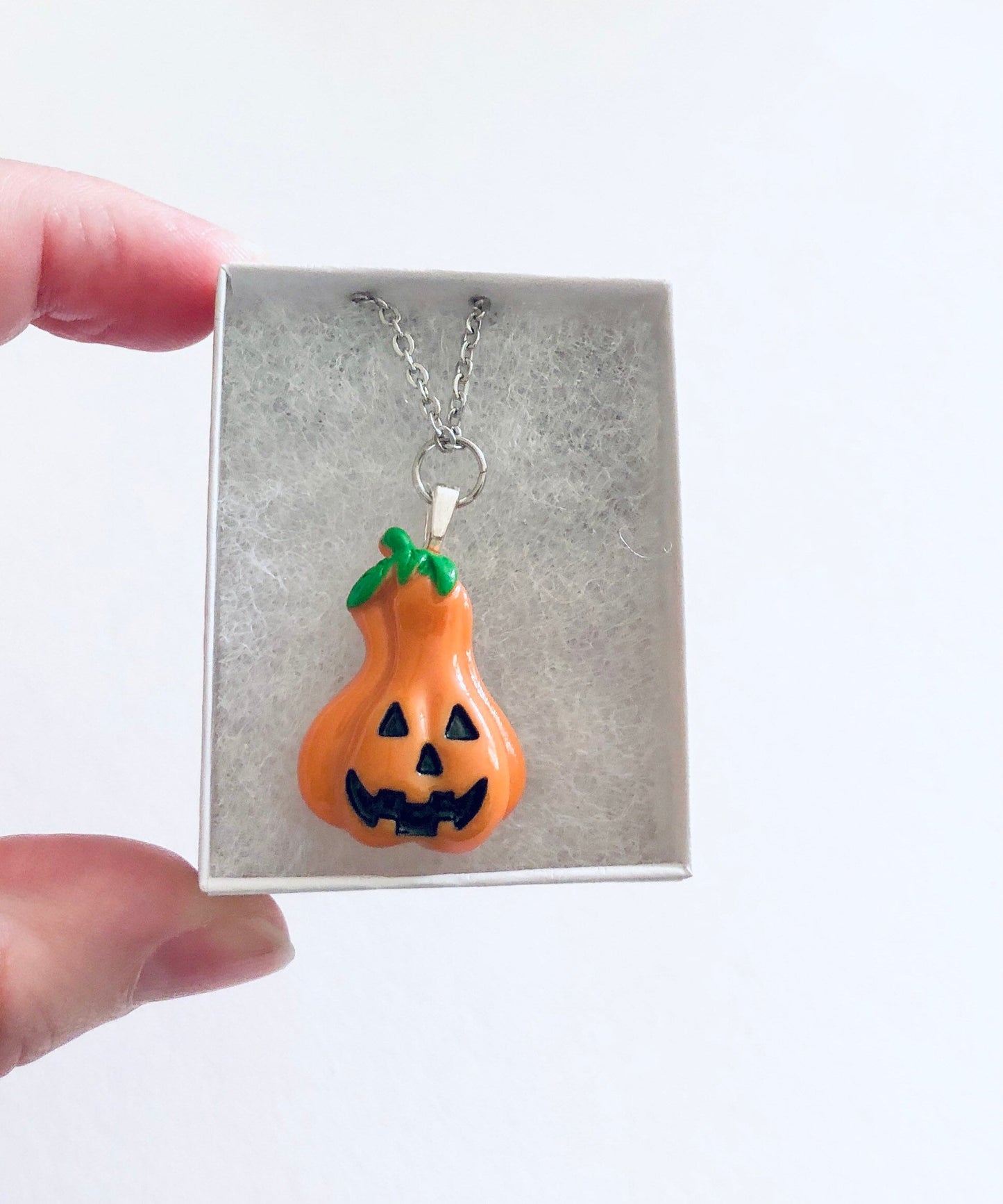 Orange Pumpkin Gourd Necklace, October Spooky Season Gothic Halloween Necklace