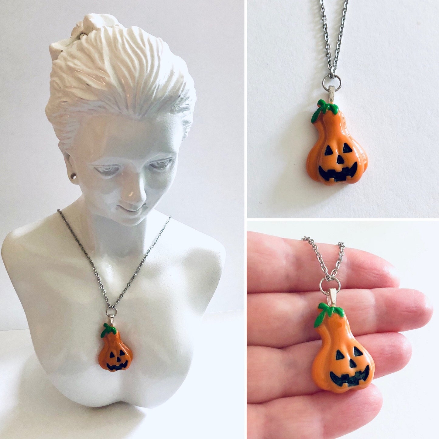 Orange Pumpkin Gourd Necklace, October Spooky Season Gothic Halloween Necklace