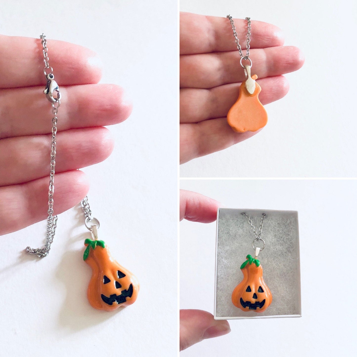 Orange Pumpkin Gourd Necklace, October Spooky Season Gothic Halloween Necklace