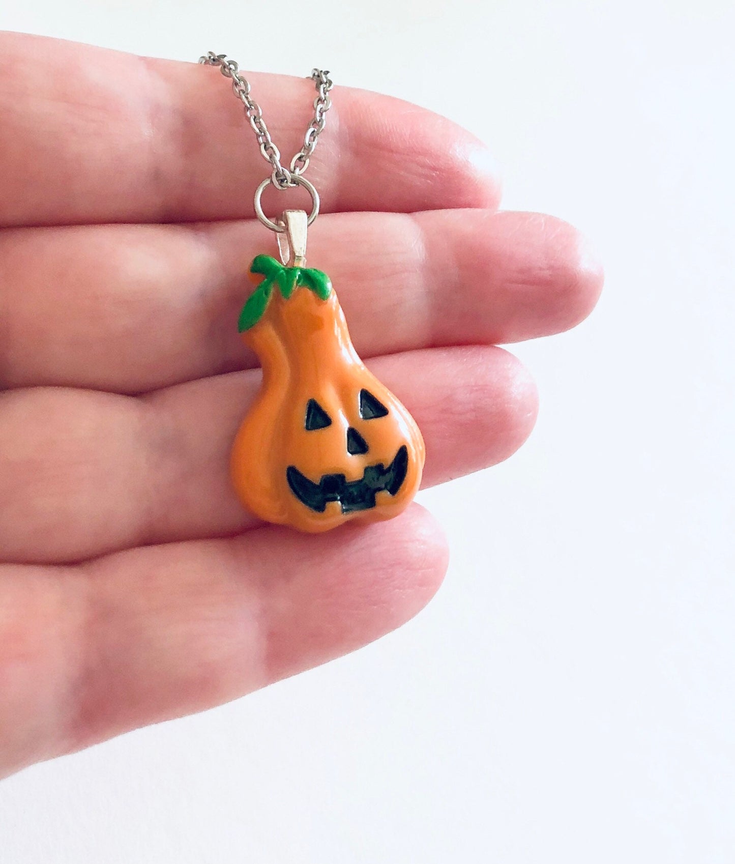 Orange Pumpkin Gourd Necklace, October Spooky Season Gothic Halloween Necklace