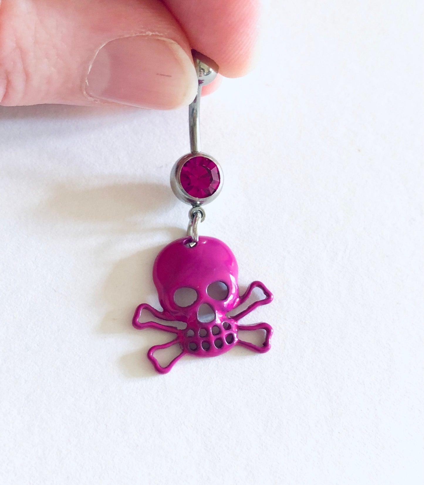 Purple Skull & Crossbones Belly Button Ring, Navel Ring, Goth Skeleton Belly Ring, Skull Navel Piercing, Belly Charm